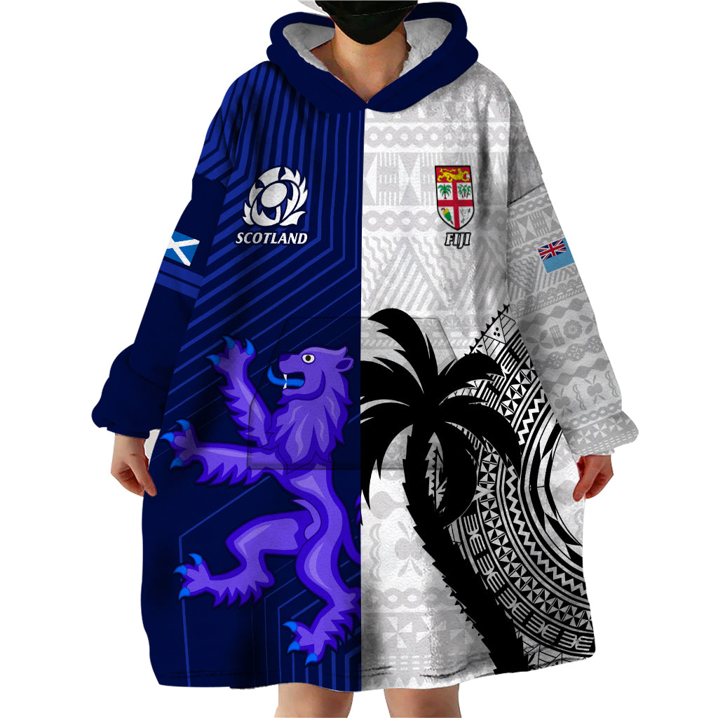 Fiji And Scotland Rugby Wearable Blanket Hoodie Fijian Tapa Pattern With Thistle - Vibe Hoodie Shop