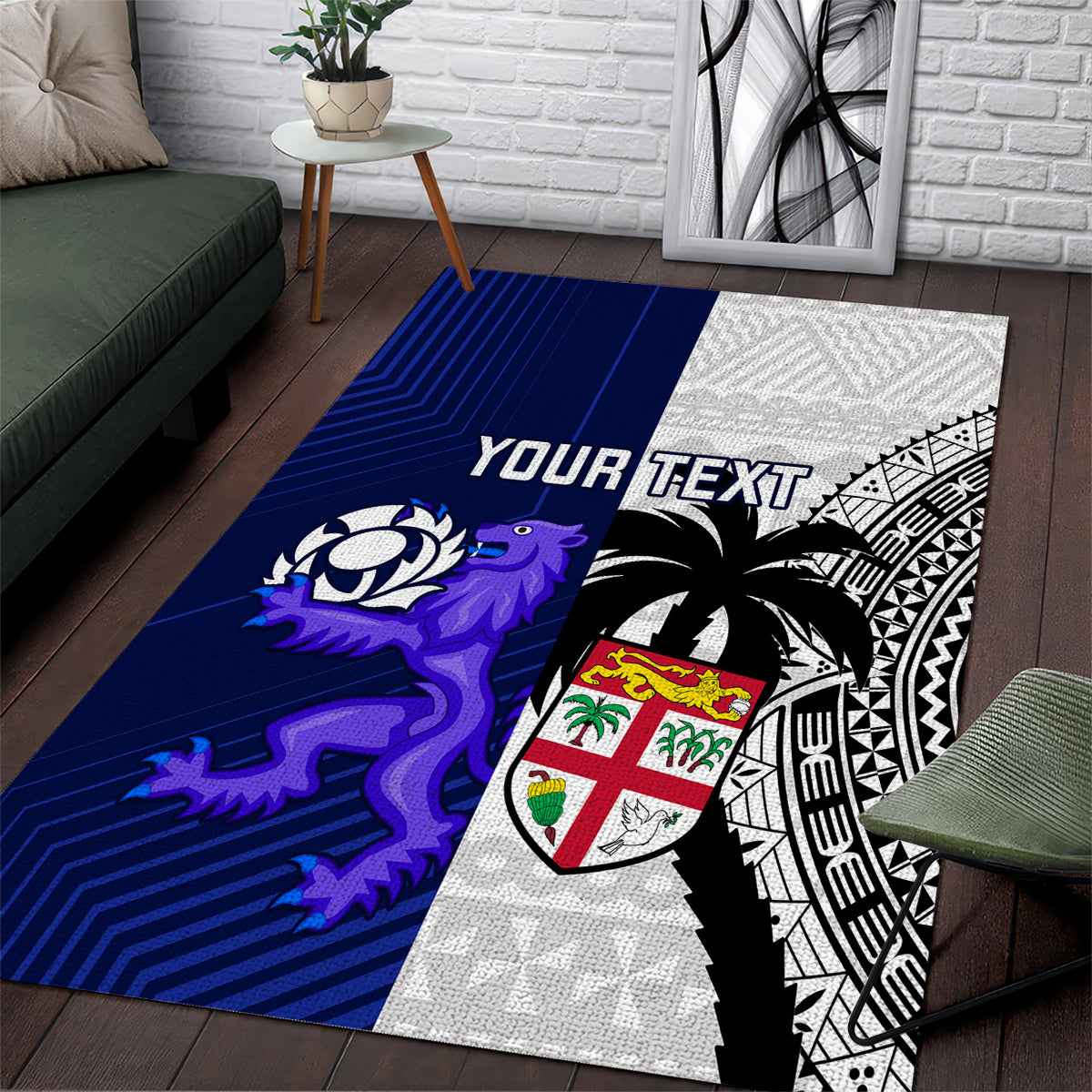 Custom Fiji And Scotland Rugby Area Rug Fijian Tapa Pattern With Thistle - Vibe Hoodie Shop