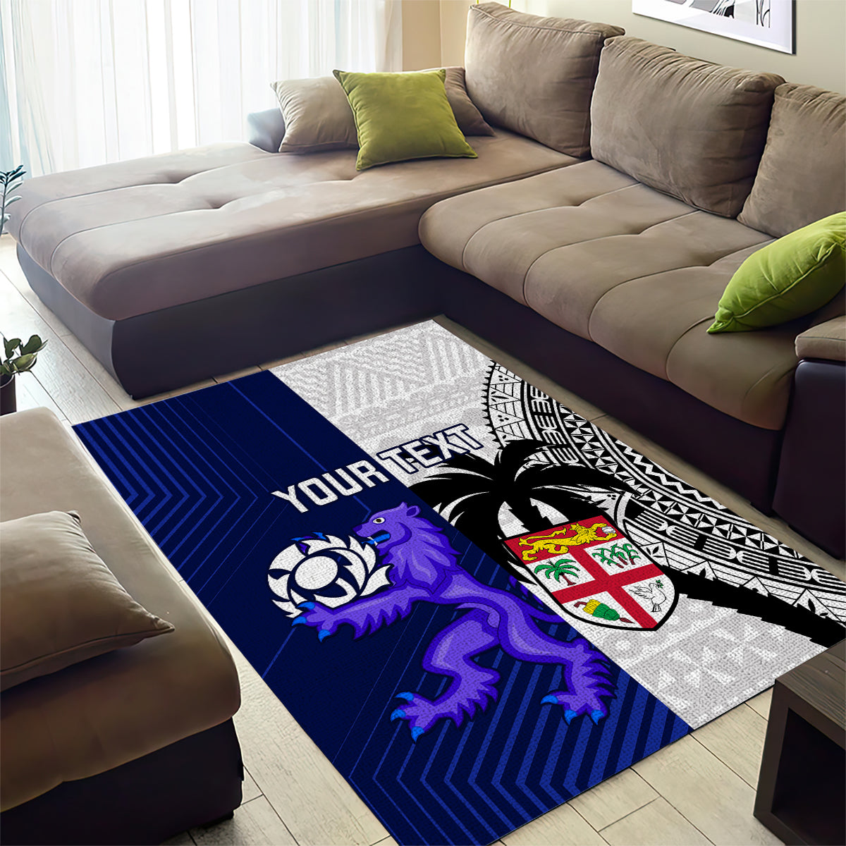 Custom Fiji And Scotland Rugby Area Rug Fijian Tapa Pattern With Thistle - Vibe Hoodie Shop