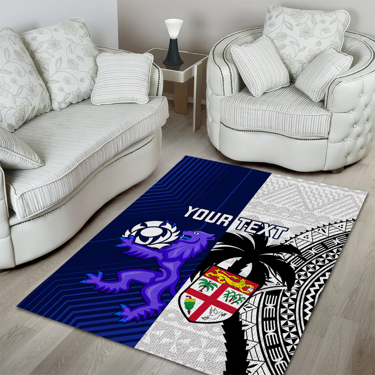 Custom Fiji And Scotland Rugby Area Rug Fijian Tapa Pattern With Thistle - Vibe Hoodie Shop