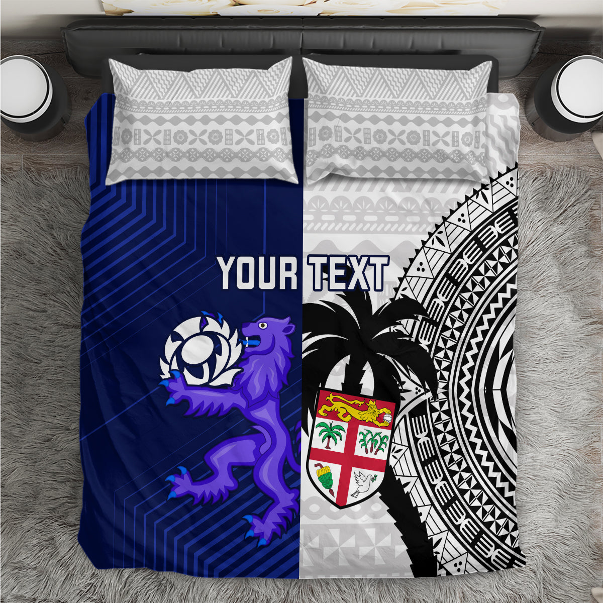 Custom Fiji And Scotland Rugby Bedding Set Fijian Tapa Pattern With Thistle - Vibe Hoodie Shop