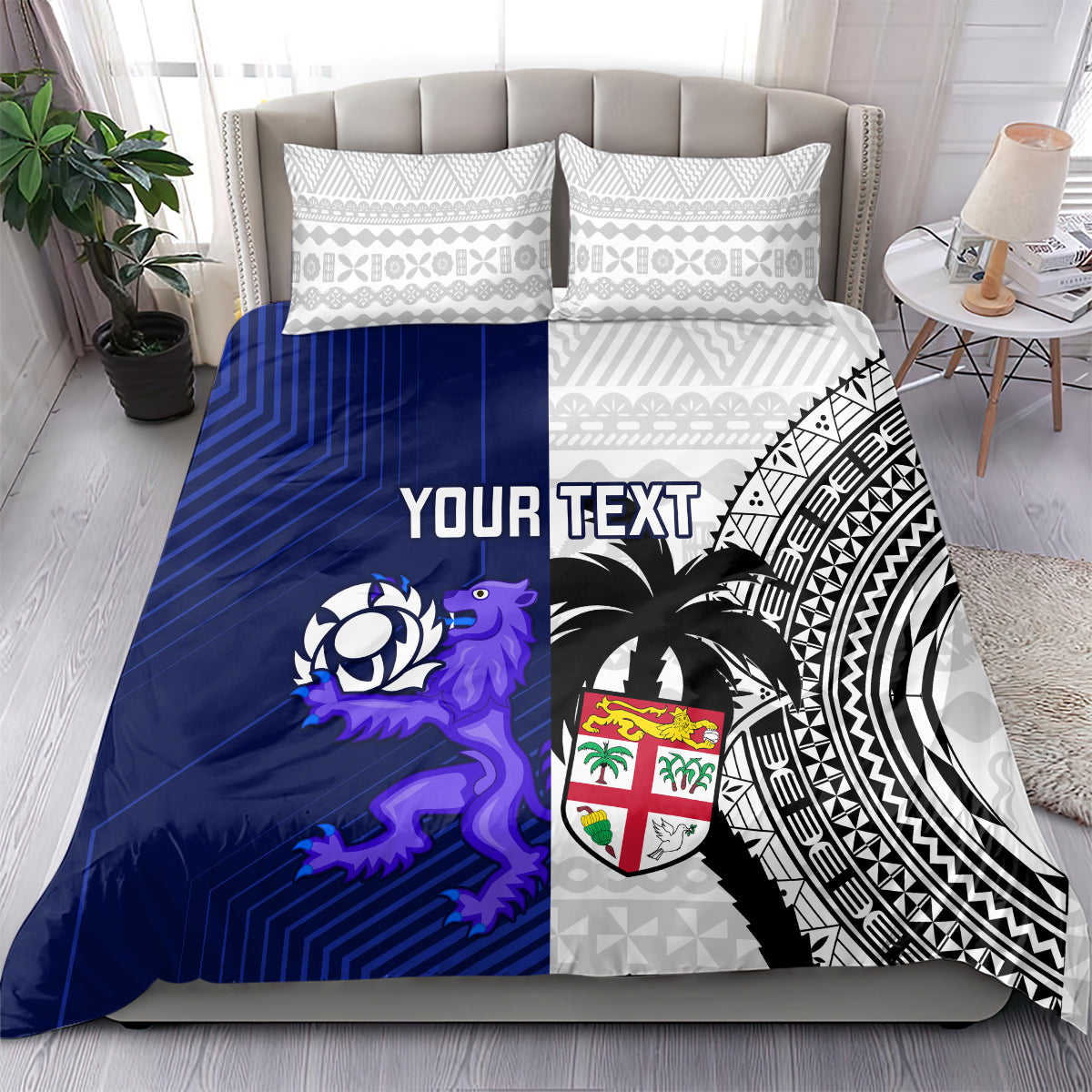 Custom Fiji And Scotland Rugby Bedding Set Fijian Tapa Pattern With Thistle - Vibe Hoodie Shop