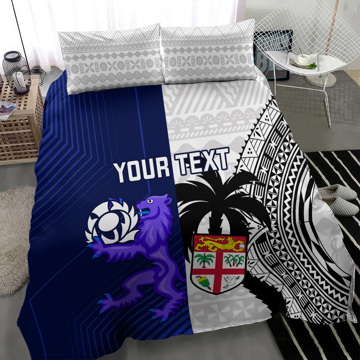 Custom Fiji And Scotland Rugby Bedding Set Fijian Tapa Pattern With Thistle - Vibe Hoodie Shop