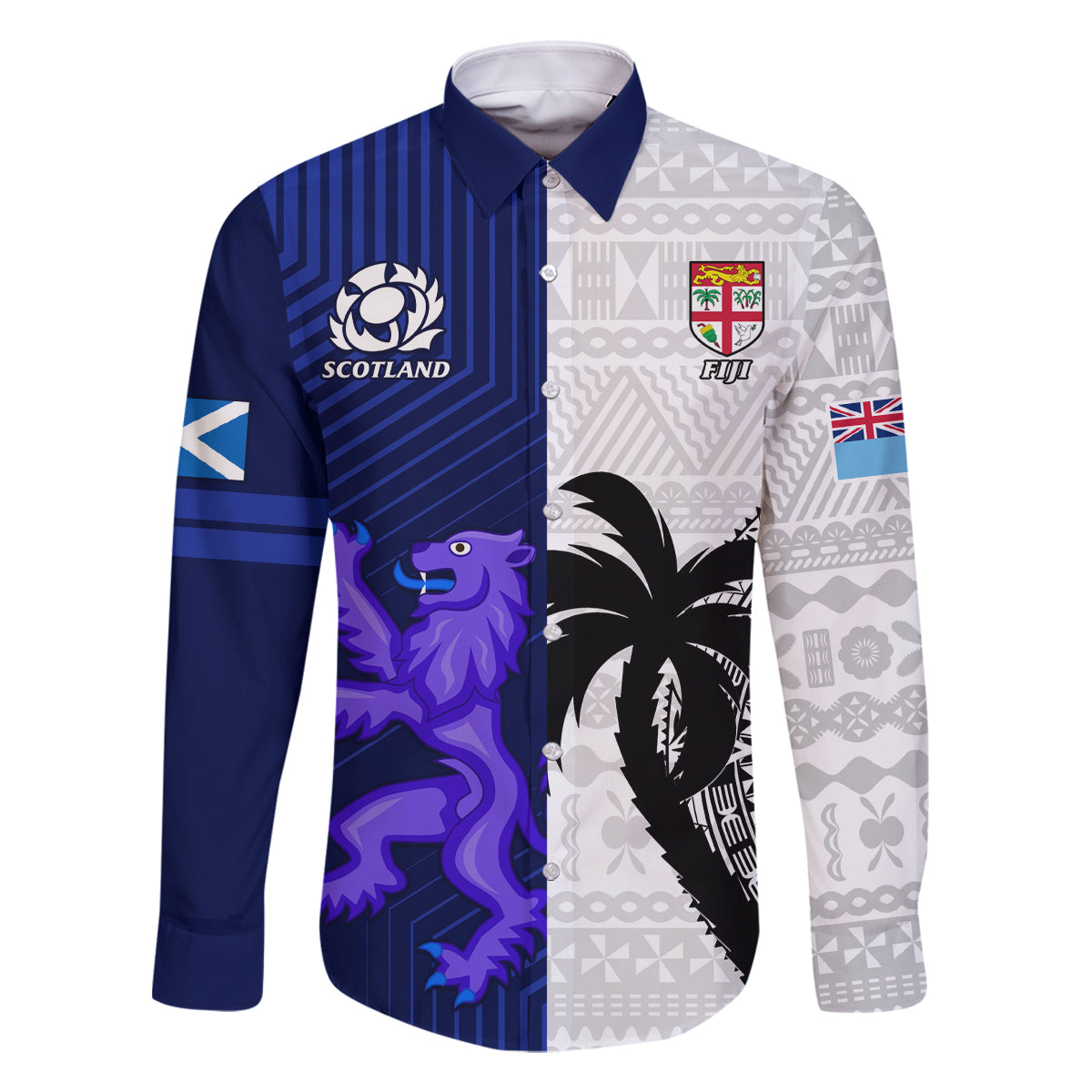 custom-fiji-and-scotland-rugby-family-matching-long-sleeve-bodycon-dress-and-hawaiian-shirt-fijian-tapa-pattern-with-thistle