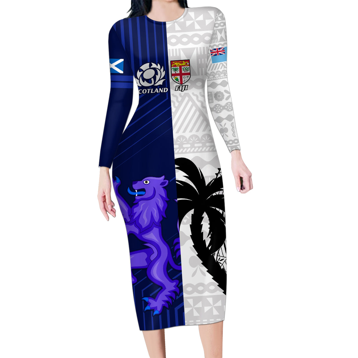 custom-fiji-and-scotland-rugby-family-matching-long-sleeve-bodycon-dress-and-hawaiian-shirt-fijian-tapa-pattern-with-thistle