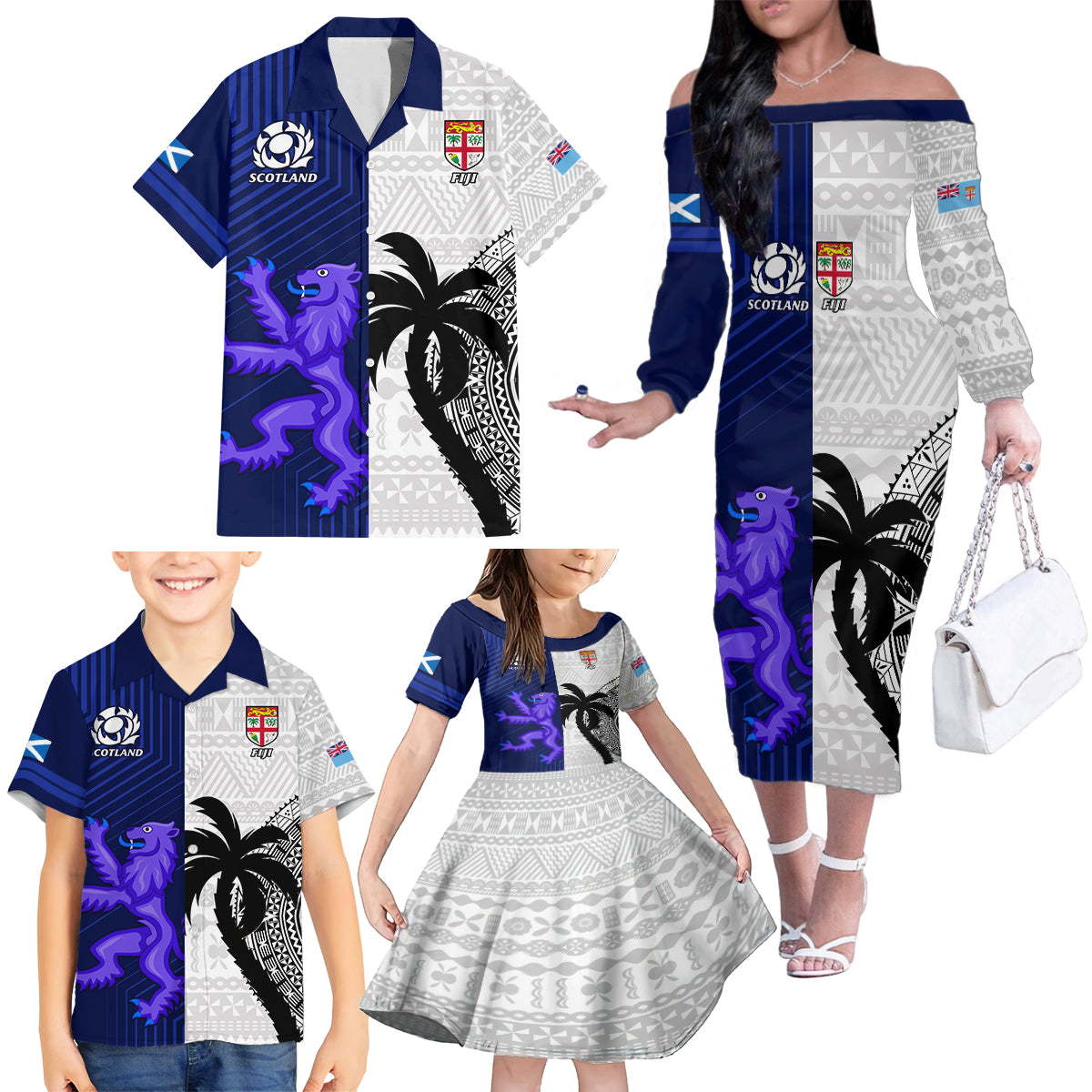 custom-fiji-and-scotland-rugby-family-matching-off-shoulder-long-sleeve-dress-and-hawaiian-shirt-fijian-tapa-pattern-with-thistle