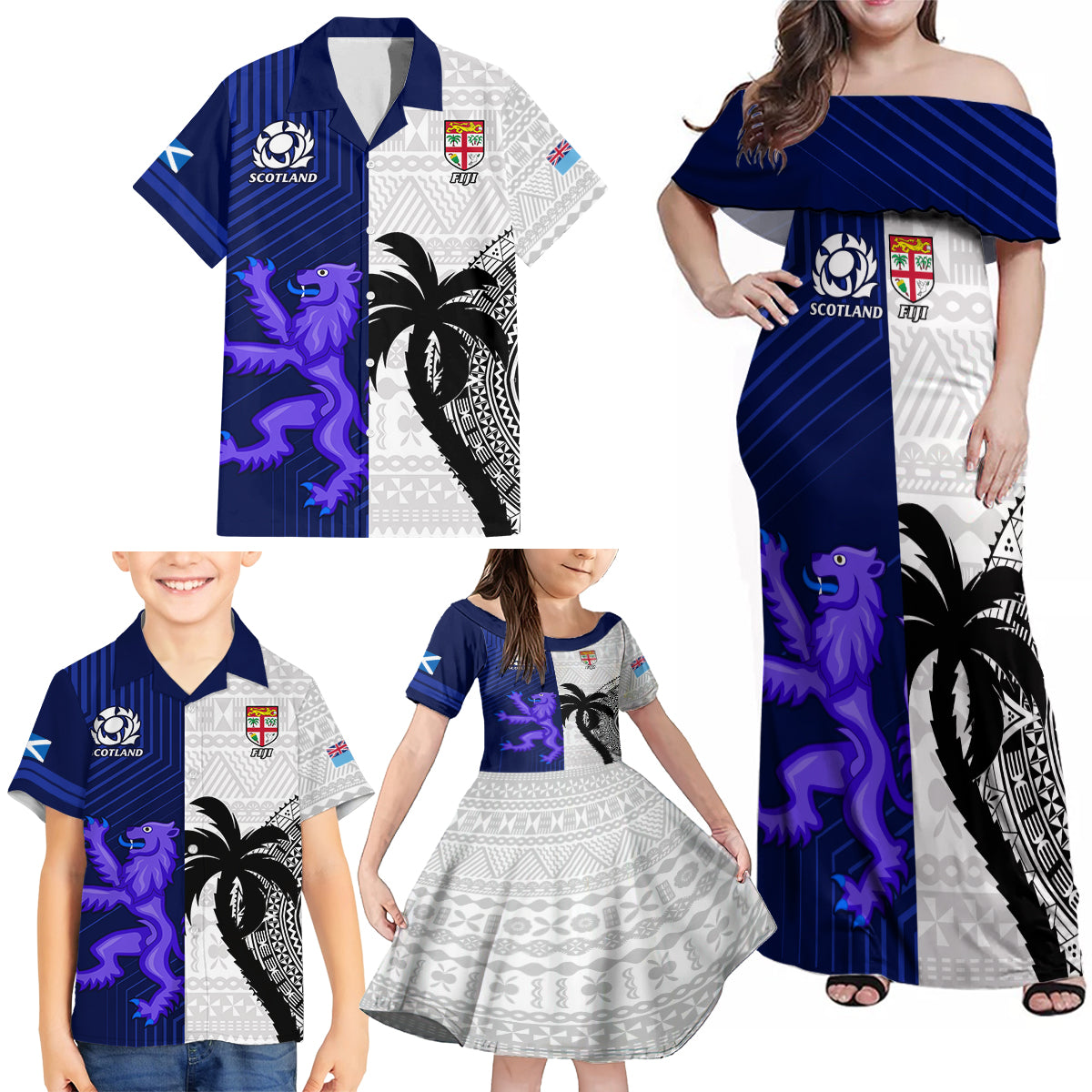 custom-fiji-and-scotland-rugby-family-matching-off-shoulder-maxi-dress-and-hawaiian-shirt-fijian-tapa-pattern-with-thistle