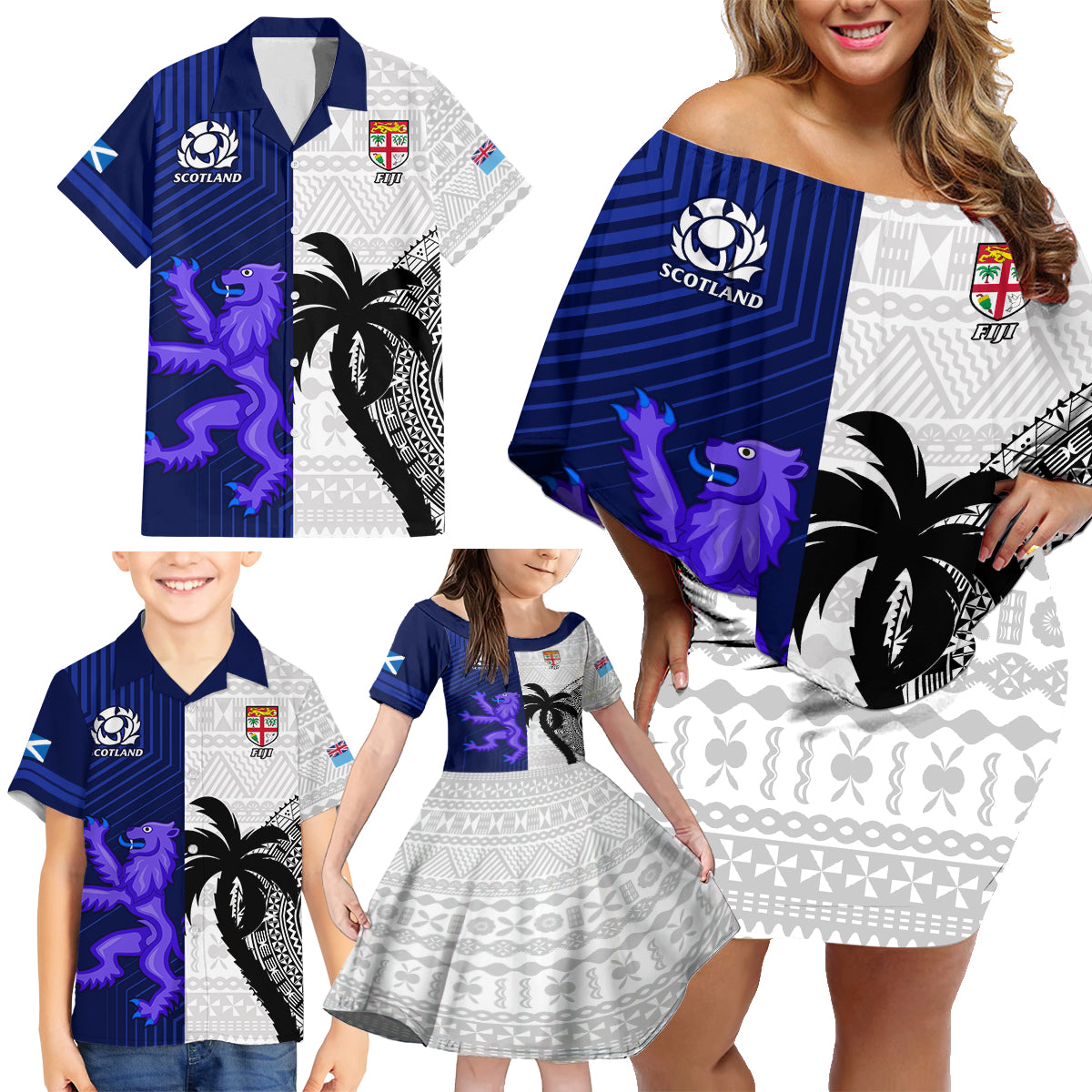 custom-fiji-and-scotland-rugby-family-matching-off-shoulder-short-dress-and-hawaiian-shirt-fijian-tapa-pattern-with-thistle