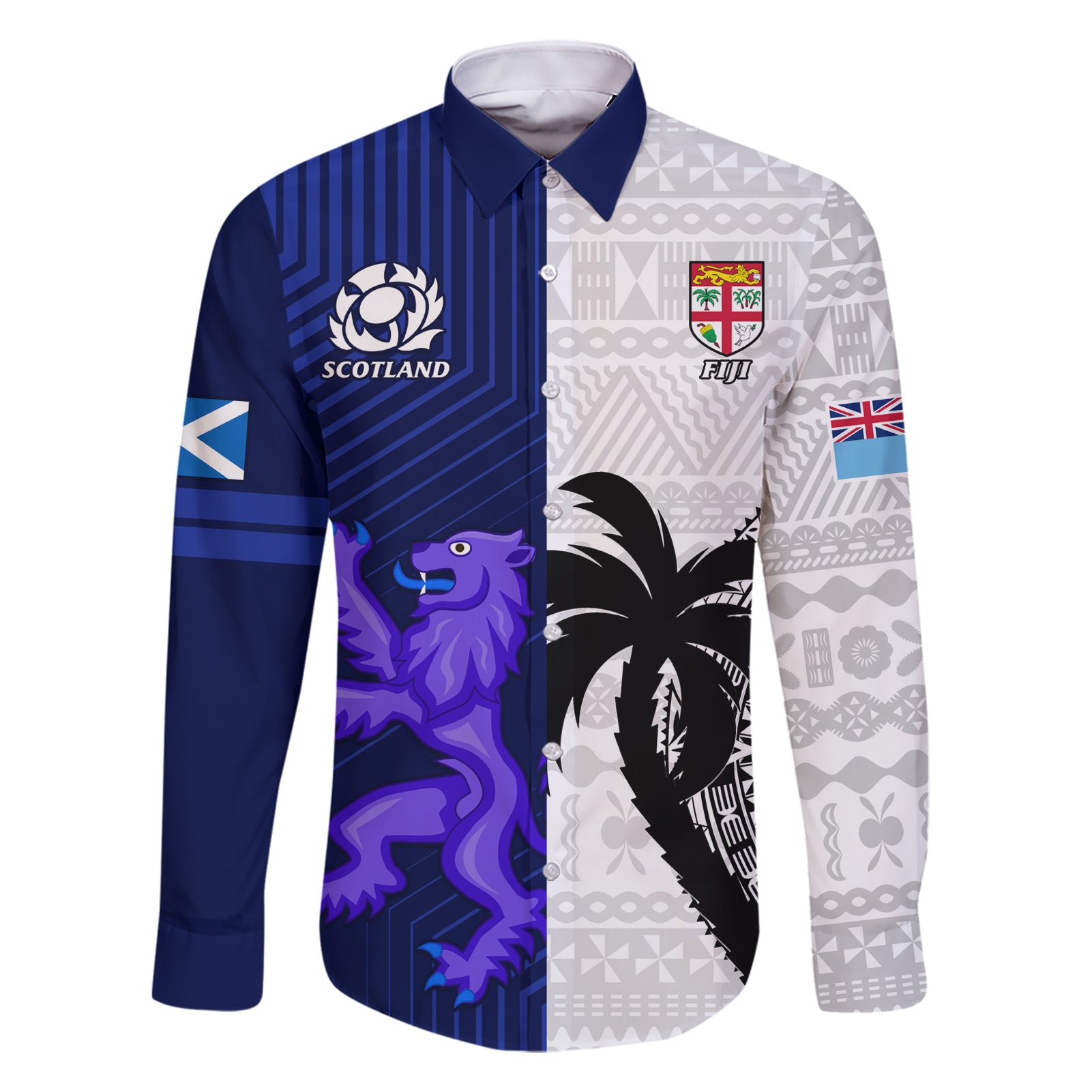 custom-fiji-and-scotland-rugby-family-matching-short-sleeve-bodycon-dress-and-hawaiian-shirt-fijian-tapa-pattern-with-thistle