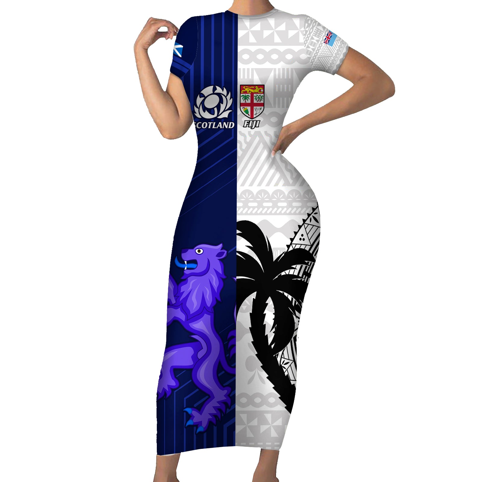 custom-fiji-and-scotland-rugby-family-matching-short-sleeve-bodycon-dress-and-hawaiian-shirt-fijian-tapa-pattern-with-thistle