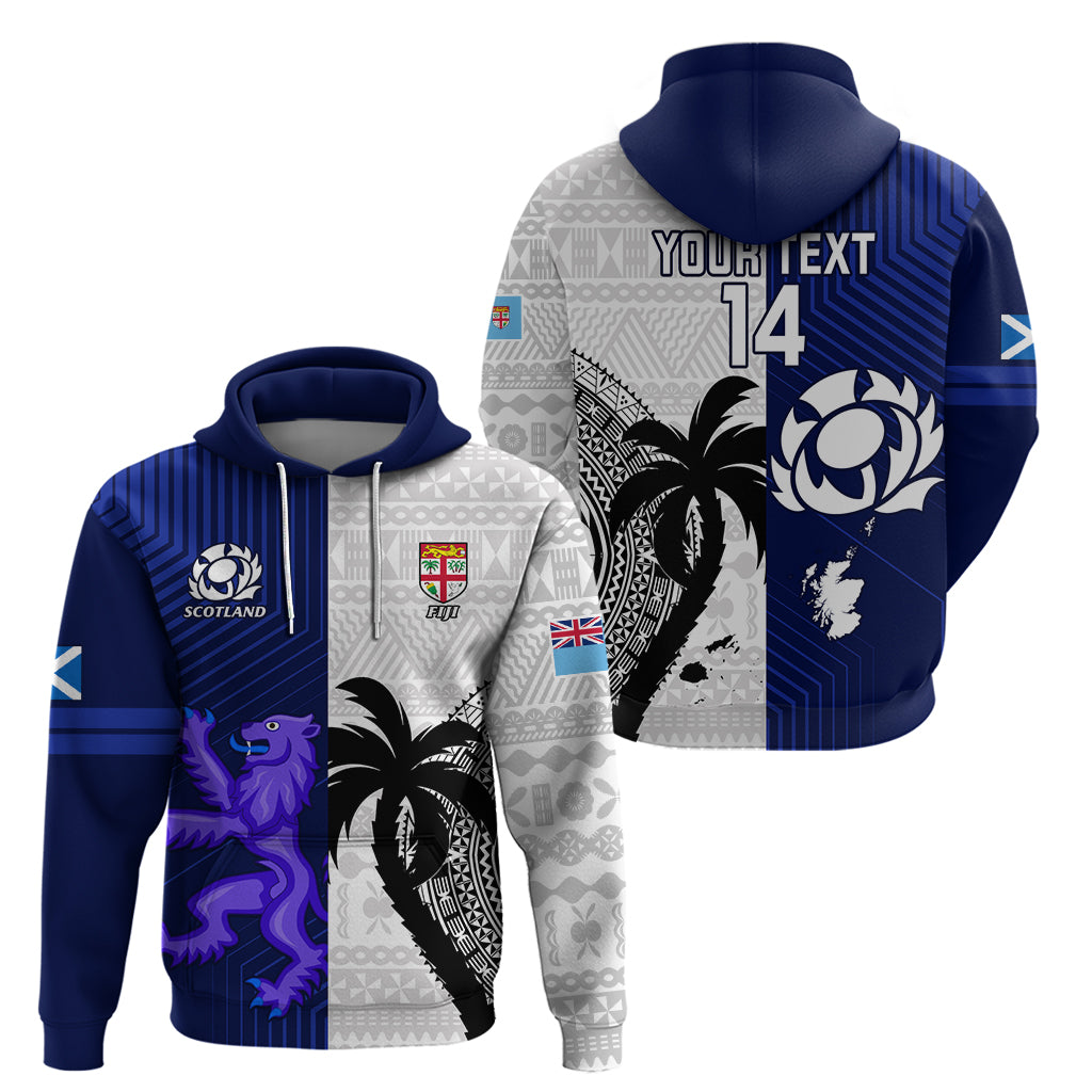 Custom Fiji And Scotland Rugby Hoodie Fijian Tapa Pattern With Thistle - Vibe Hoodie Shop