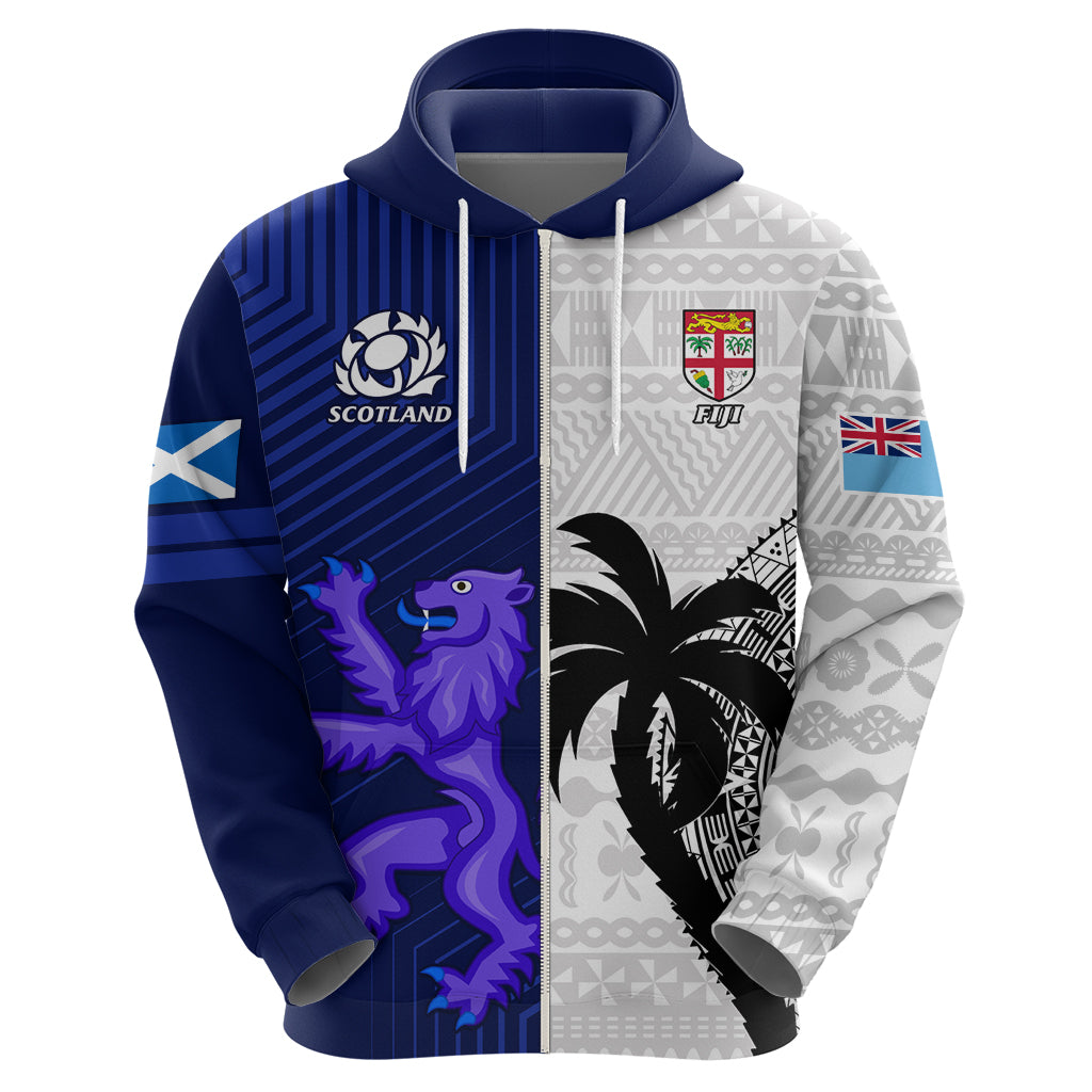 Custom Fiji And Scotland Rugby Hoodie Fijian Tapa Pattern With Thistle - Vibe Hoodie Shop