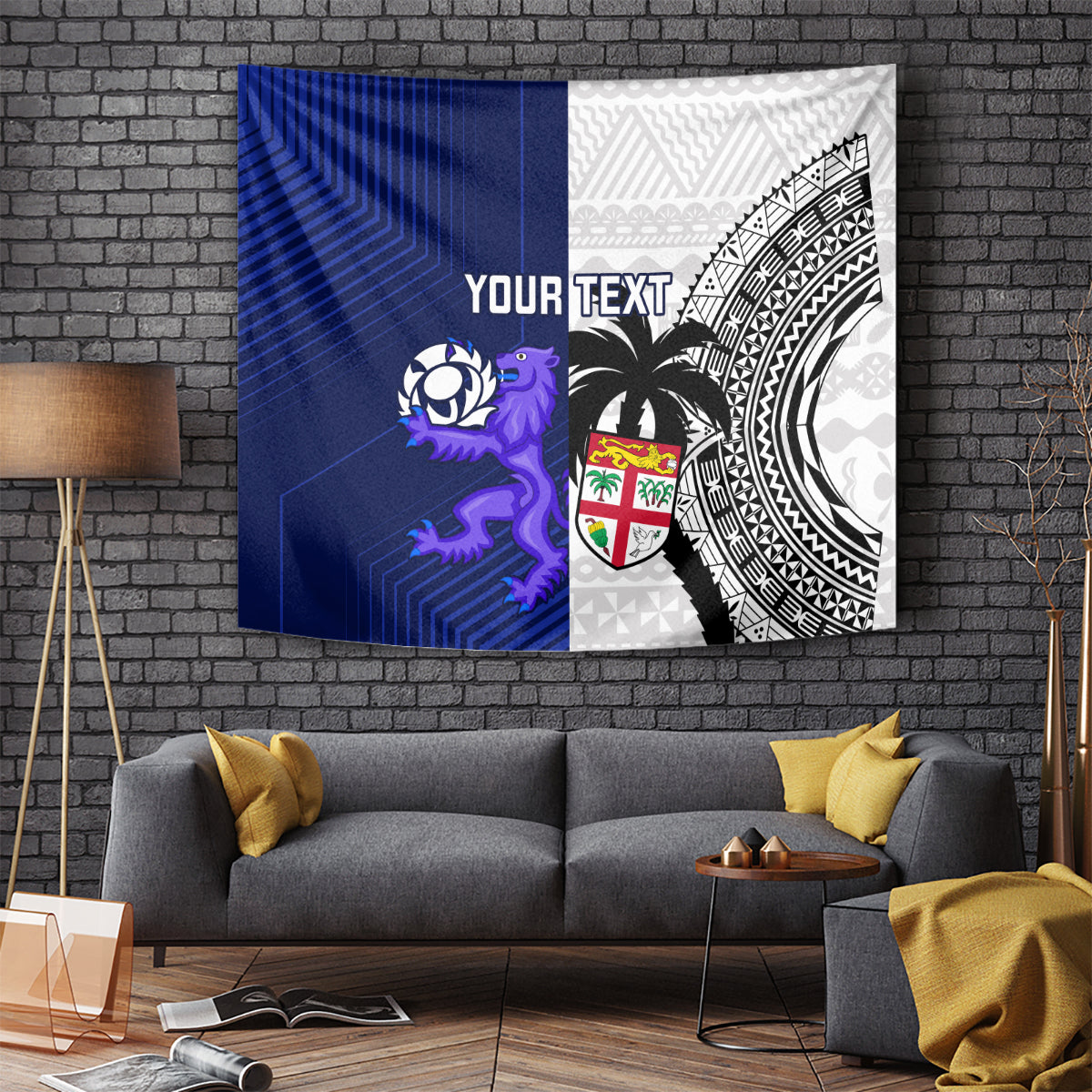 Custom Fiji And Scotland Rugby Tapestry Fijian Tapa Pattern With Thistle - Vibe Hoodie Shop