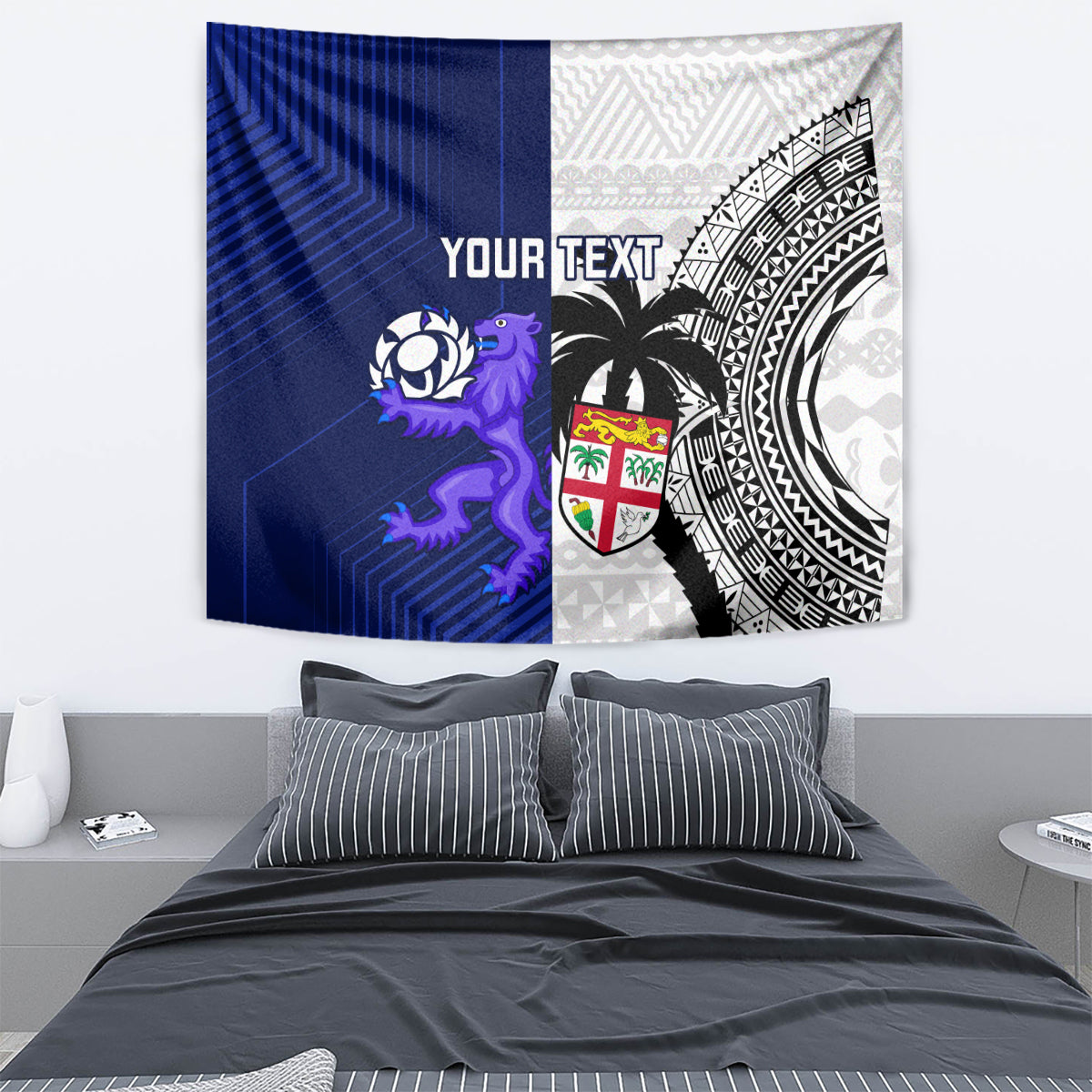 Custom Fiji And Scotland Rugby Tapestry Fijian Tapa Pattern With Thistle - Vibe Hoodie Shop