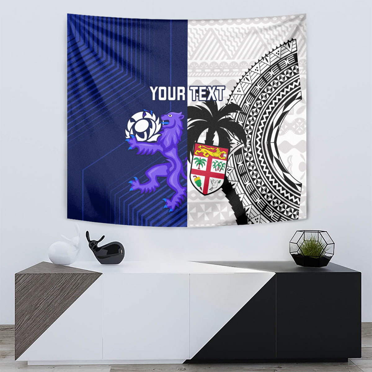 Custom Fiji And Scotland Rugby Tapestry Fijian Tapa Pattern With Thistle - Vibe Hoodie Shop