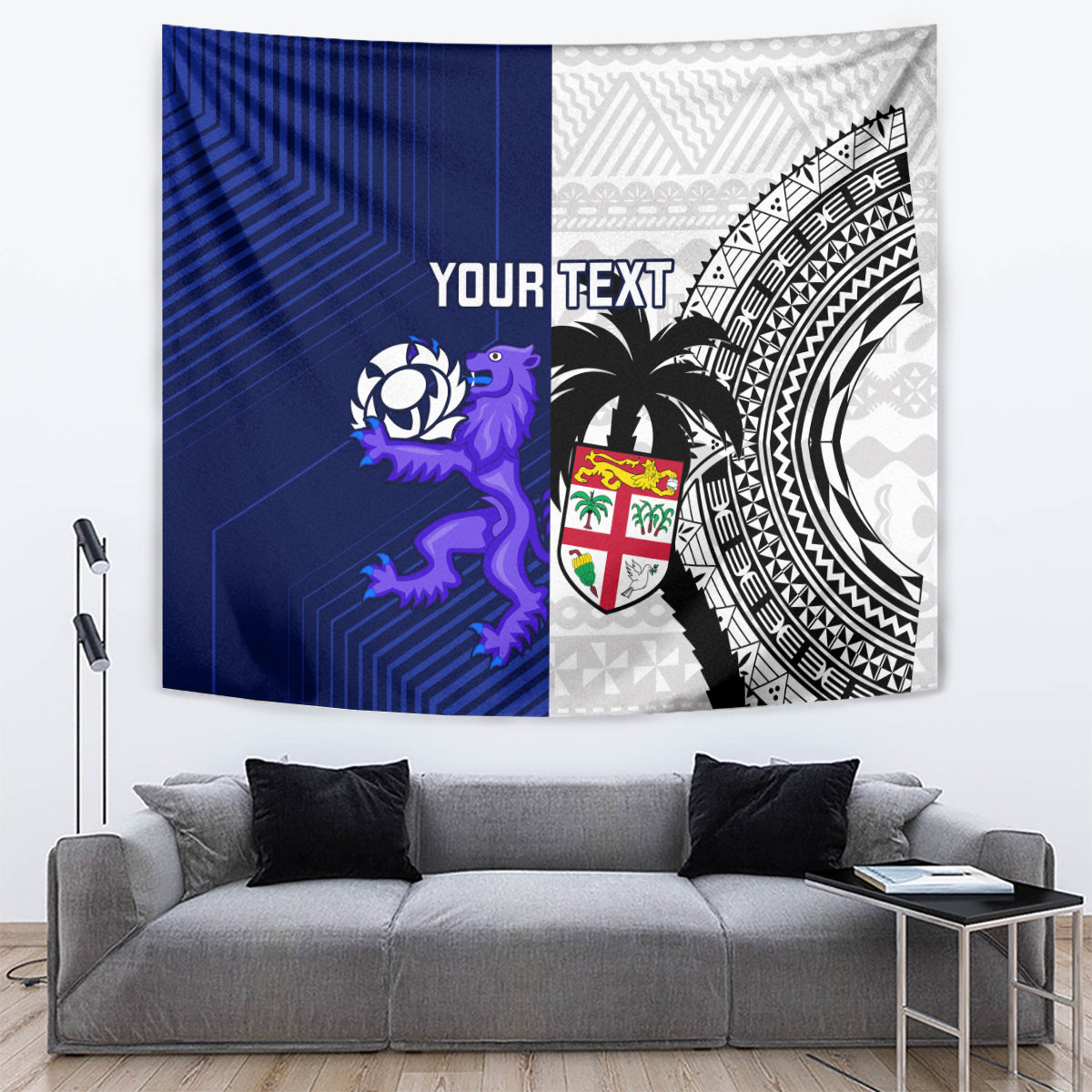 Custom Fiji And Scotland Rugby Tapestry Fijian Tapa Pattern With Thistle - Vibe Hoodie Shop