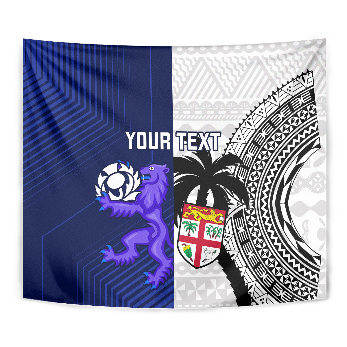 Custom Fiji And Scotland Rugby Tapestry Fijian Tapa Pattern With Thistle - Vibe Hoodie Shop