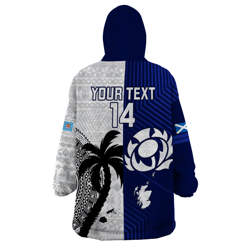 Custom Fiji And Scotland Rugby Wearable Blanket Hoodie Fijian Tapa Pattern With Thistle - Vibe Hoodie Shop