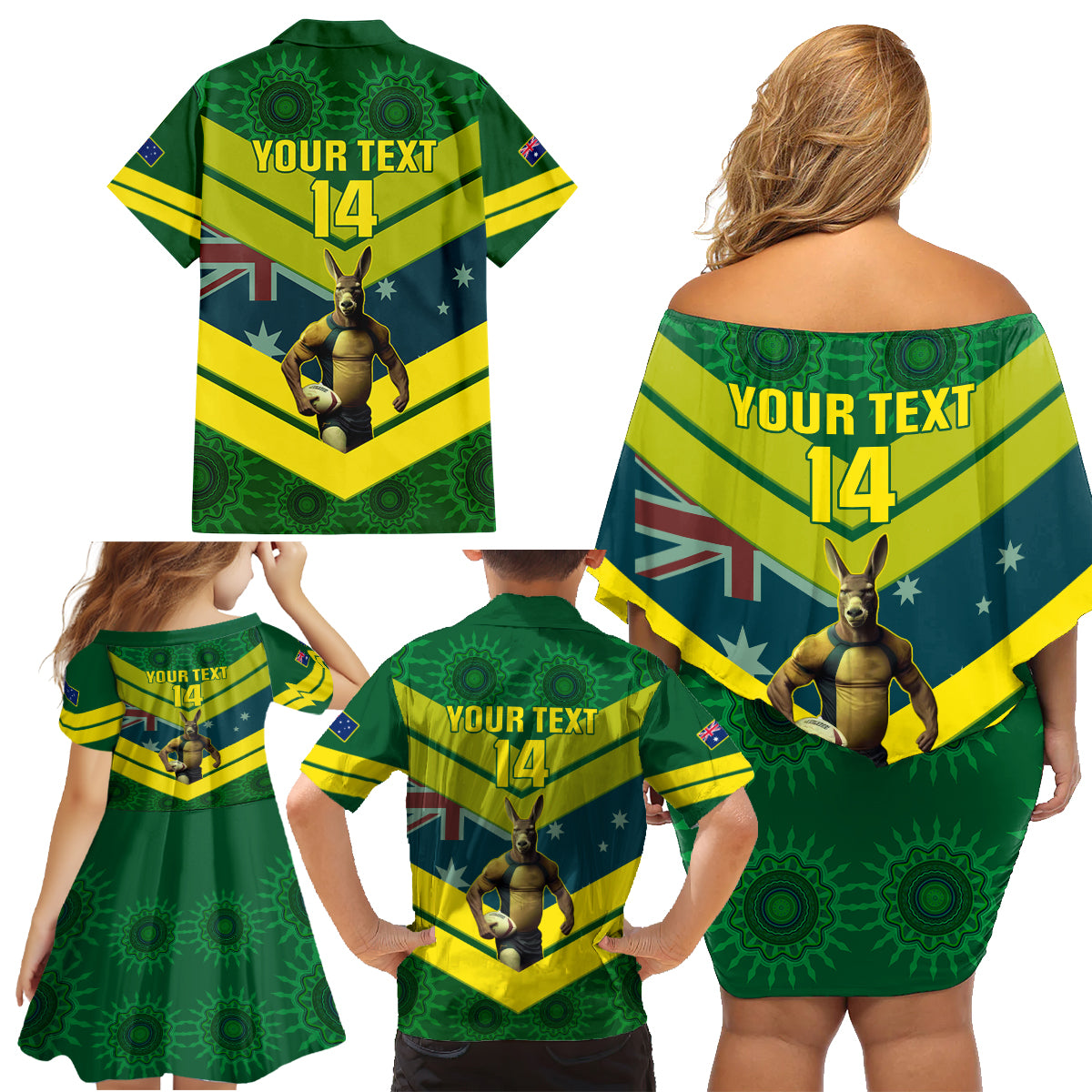 custom-australia-rugby-family-matching-off-shoulder-short-dress-and-hawaiian-shirt-pacific-2023-go-aussie-kangaroos