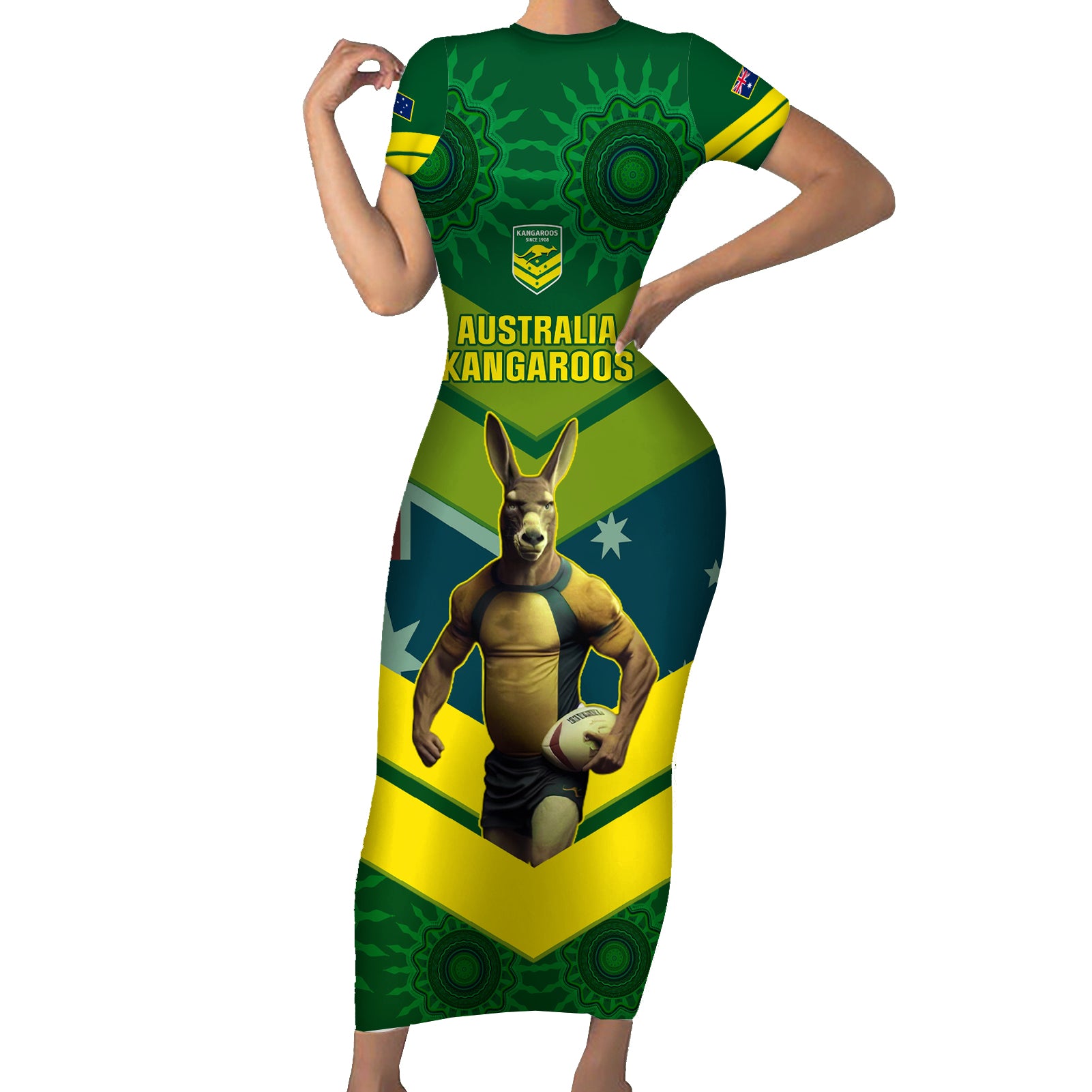 custom-australia-rugby-family-matching-short-sleeve-bodycon-dress-and-hawaiian-shirt-pacific-2023-go-aussie-kangaroos