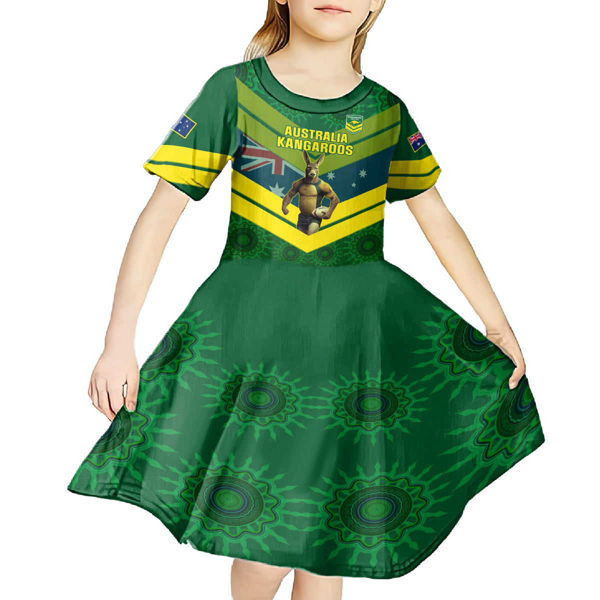 Custom Australia Rugby Kid Short Sleeve Dress Pacific 2023 Go Aussie Kangaroos - Vibe Hoodie Shop