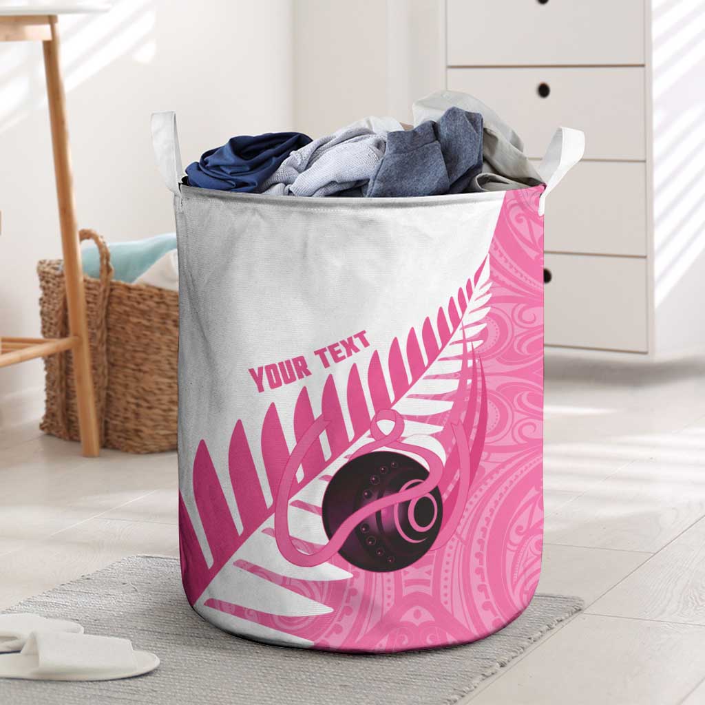 New Zealand Lawn Bowls Breast Cancer Custom Laundry Basket Aotearoa Maori Silver Fern Pink Ribbon - Vibe Hoodie