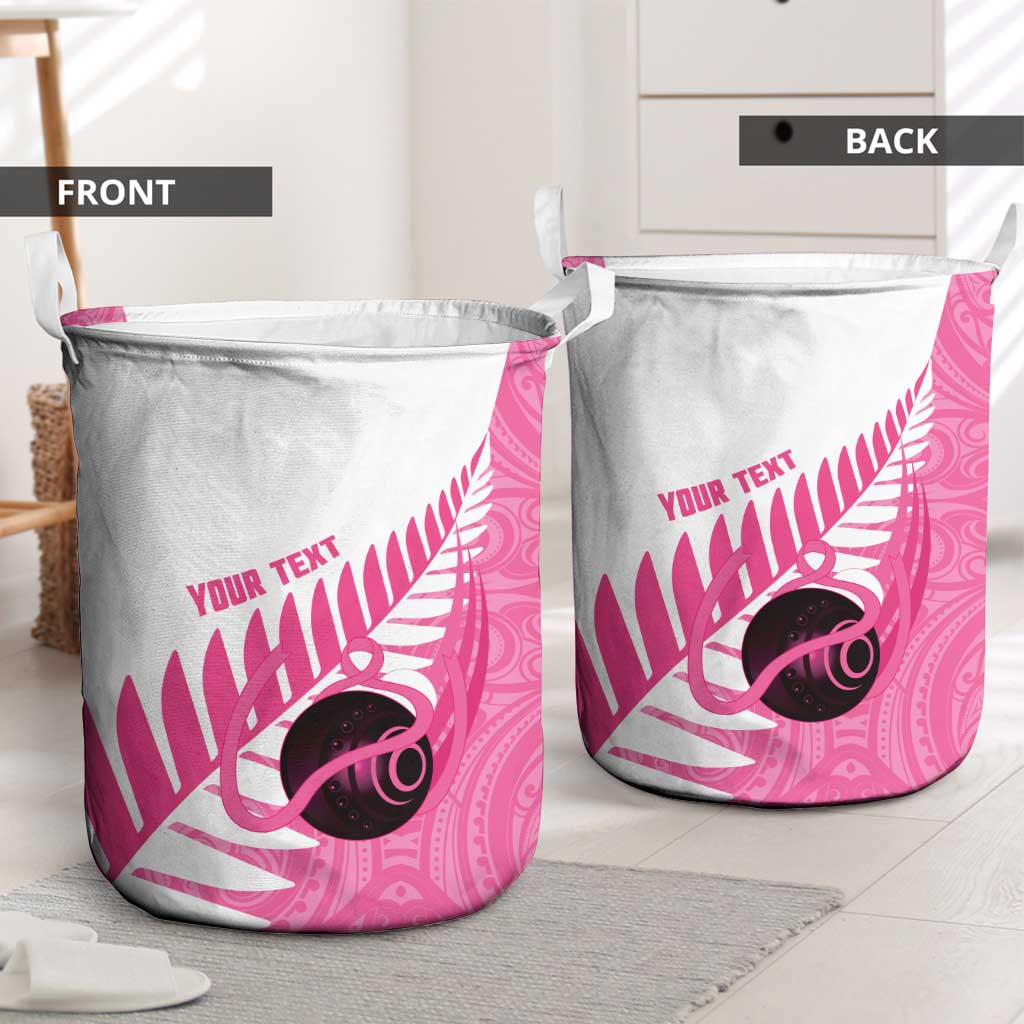 New Zealand Lawn Bowls Breast Cancer Custom Laundry Basket Aotearoa Maori Silver Fern Pink Ribbon - Vibe Hoodie