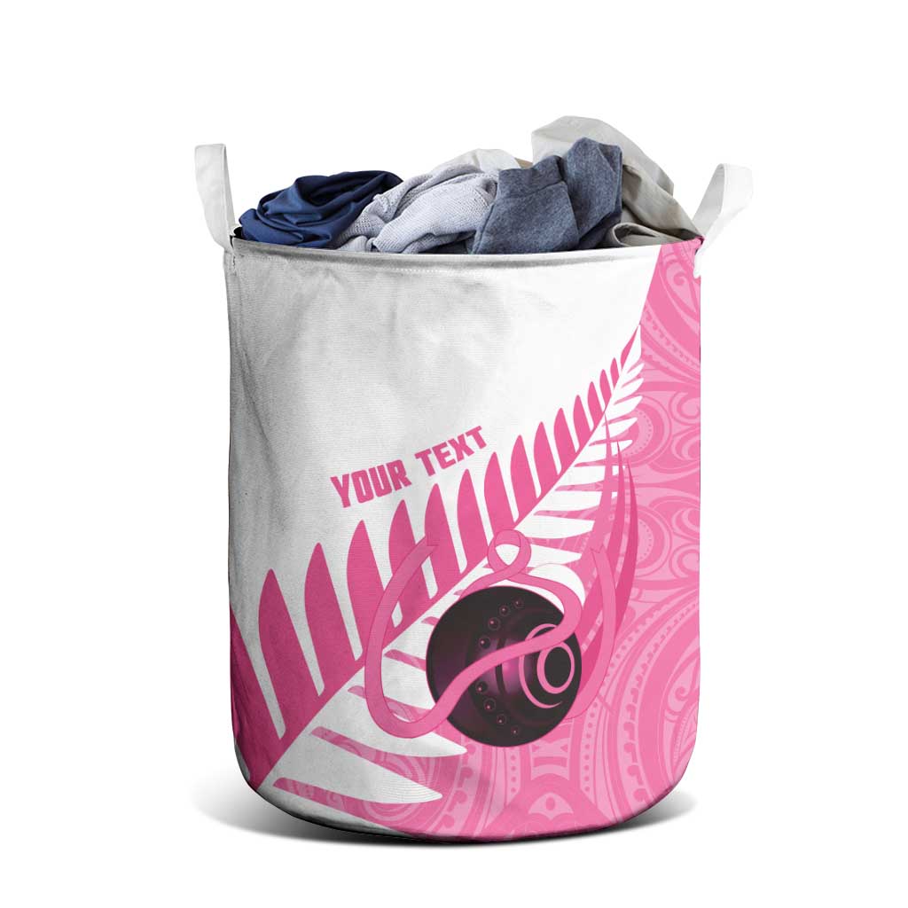 New Zealand Lawn Bowls Breast Cancer Custom Laundry Basket Aotearoa Maori Silver Fern Pink Ribbon - Vibe Hoodie