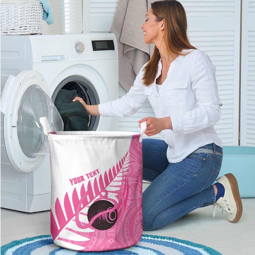 New Zealand Lawn Bowls Breast Cancer Custom Laundry Basket Aotearoa Maori Silver Fern Pink Ribbon - Vibe Hoodie