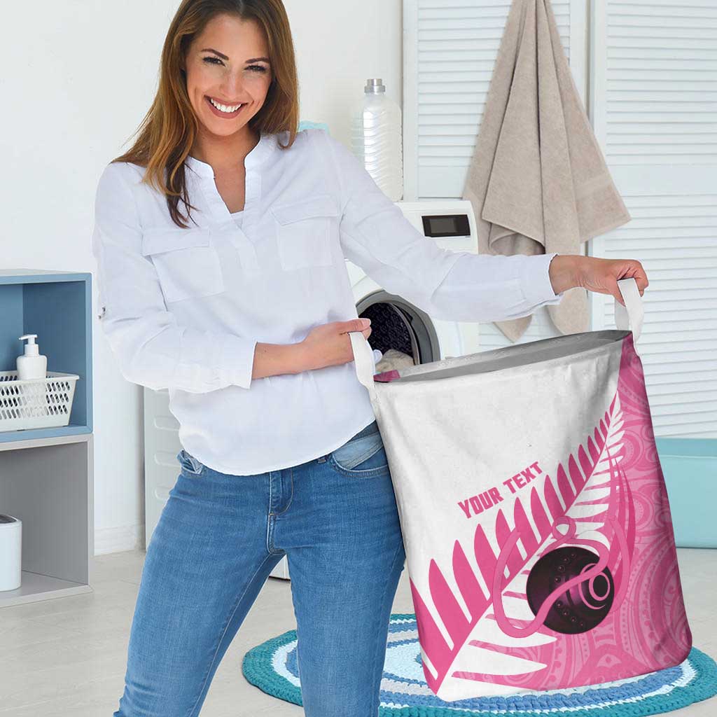 New Zealand Lawn Bowls Breast Cancer Custom Laundry Basket Aotearoa Maori Silver Fern Pink Ribbon - Vibe Hoodie