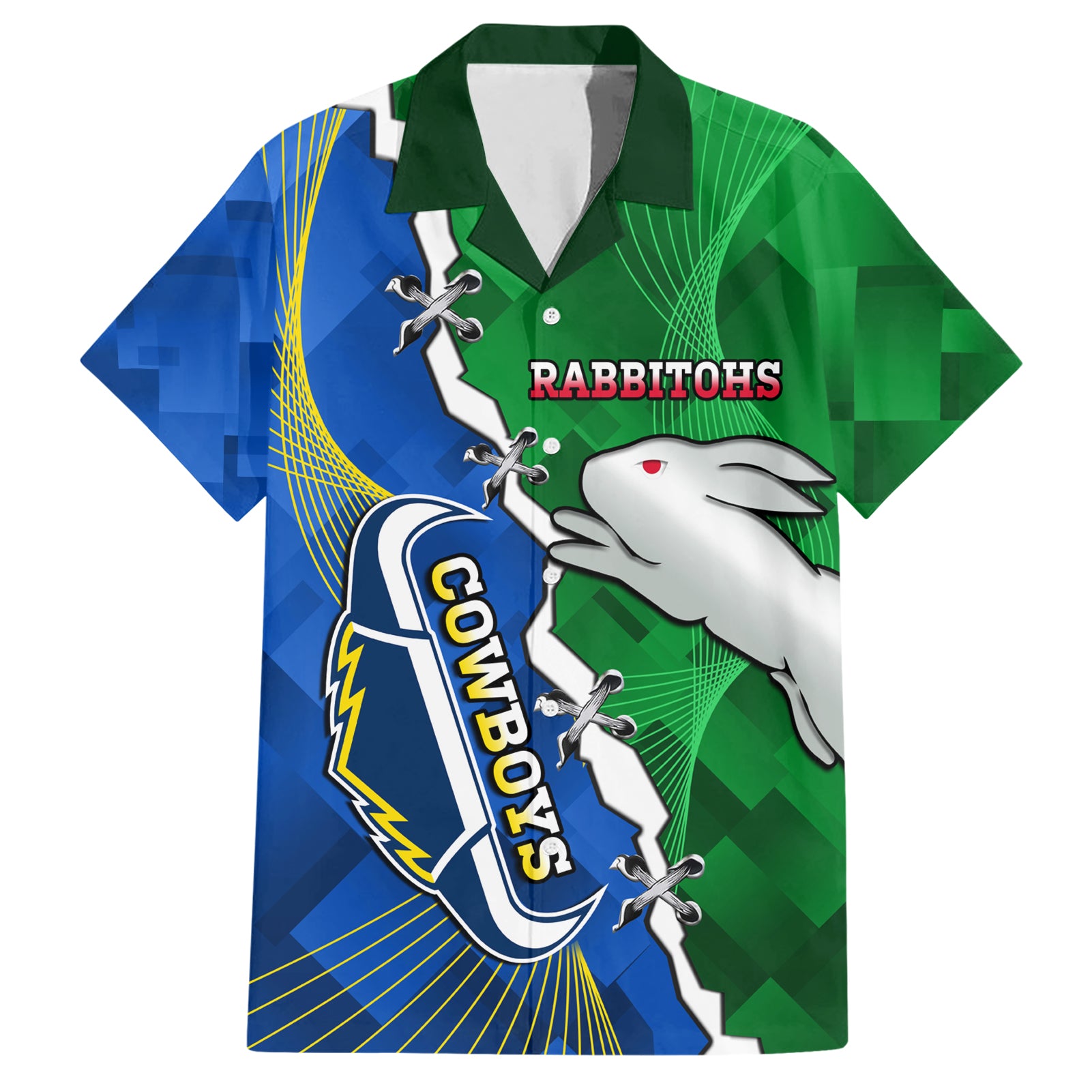 Personalised Rabbitohs And Cowboys Rugby Hawaiian Shirt Dynamic Style - Vibe Hoodie Shop