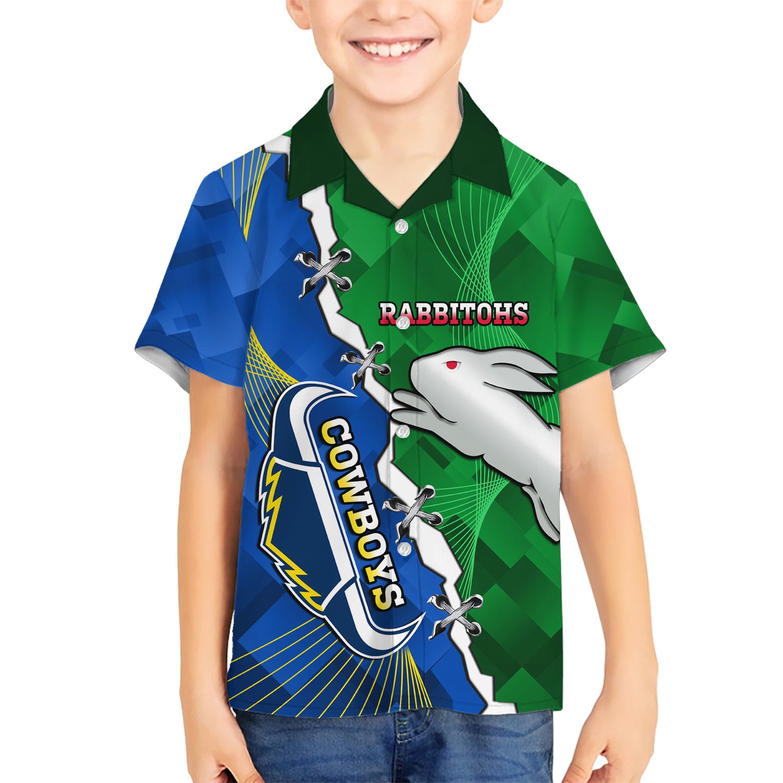 Personalised Rabbitohs And Cowboys Rugby Hawaiian Shirt Dynamic Style - Vibe Hoodie Shop