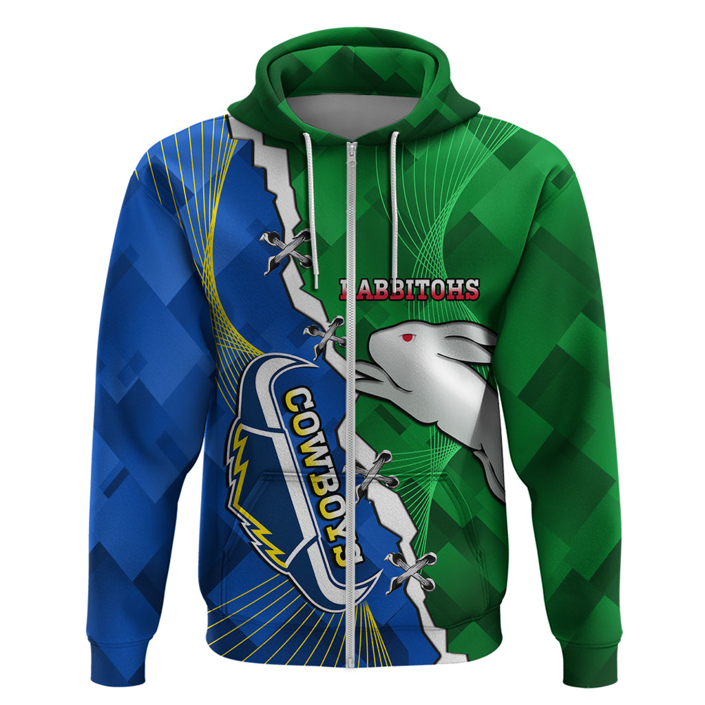 Personalised Rabbitohs And Cowboys Rugby Hoodie Dynamic Style - Vibe Hoodie Shop