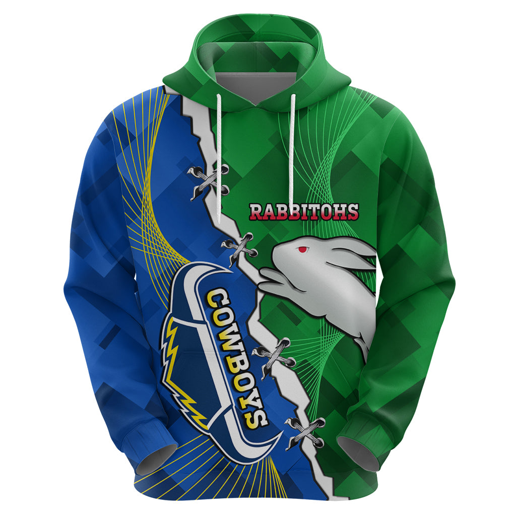 Personalised Rabbitohs And Cowboys Rugby Hoodie Dynamic Style - Vibe Hoodie Shop