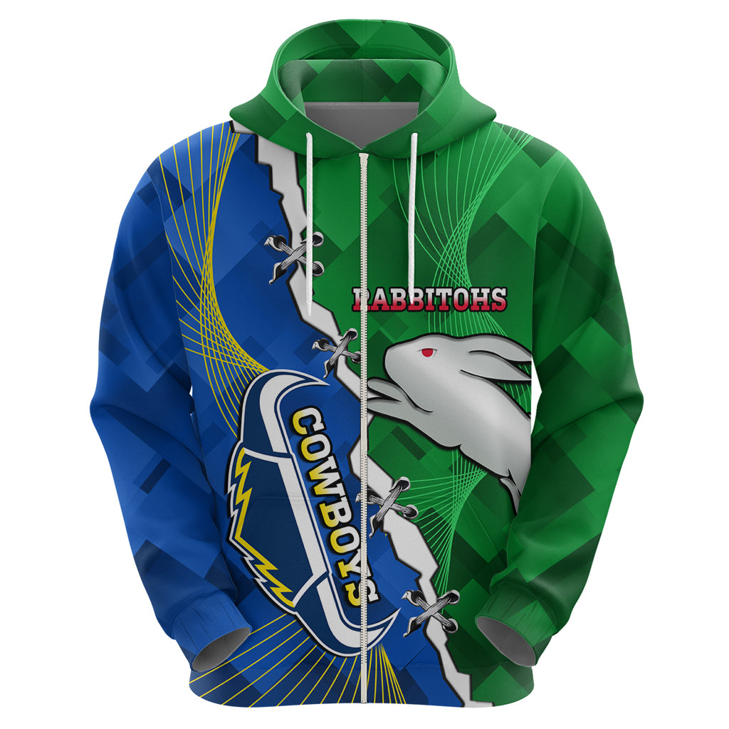 Personalised Rabbitohs And Cowboys Rugby Hoodie Dynamic Style - Vibe Hoodie Shop