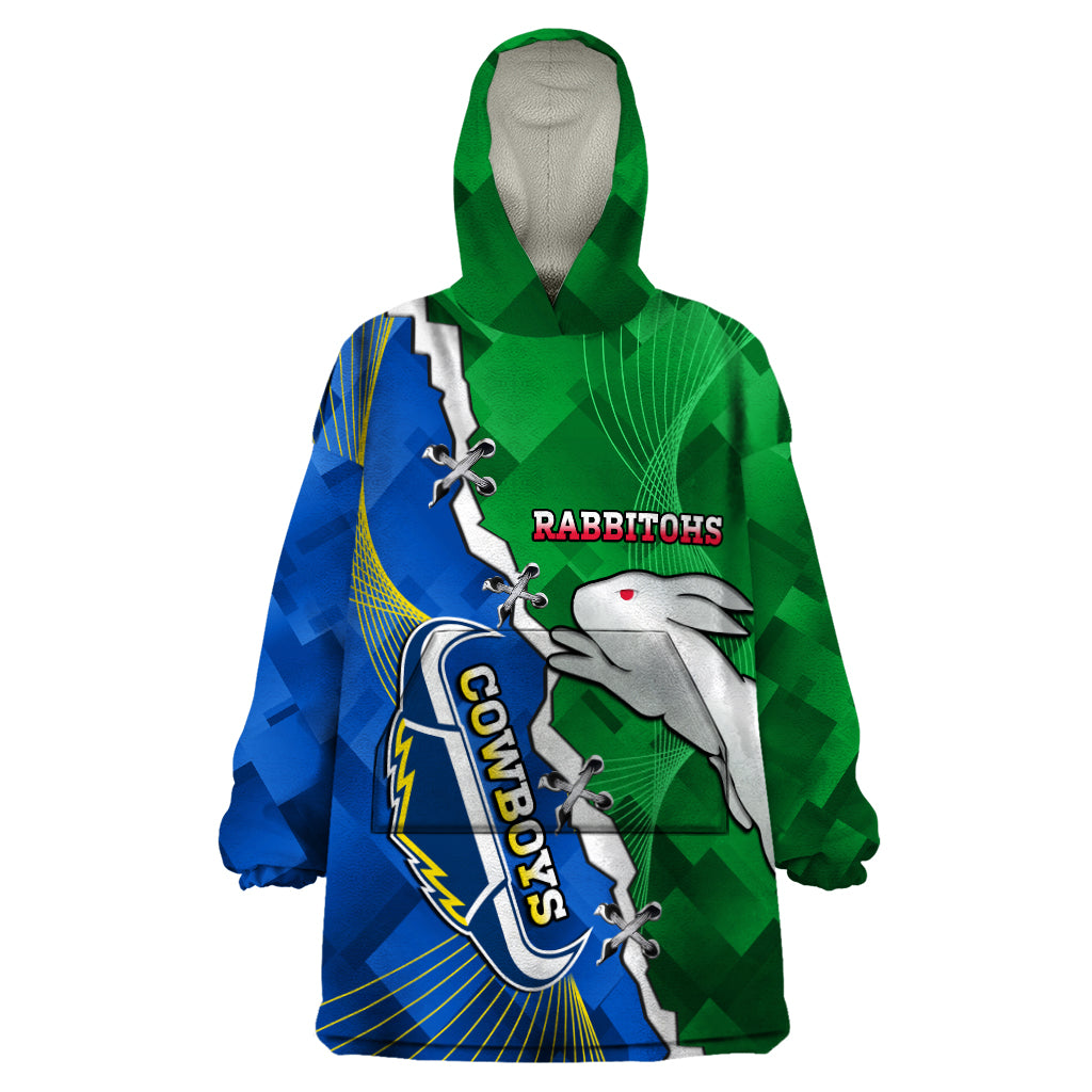 Personalised Rabbitohs And Cowboys Rugby Wearable Blanket Hoodie Dynamic Style - Vibe Hoodie Shop