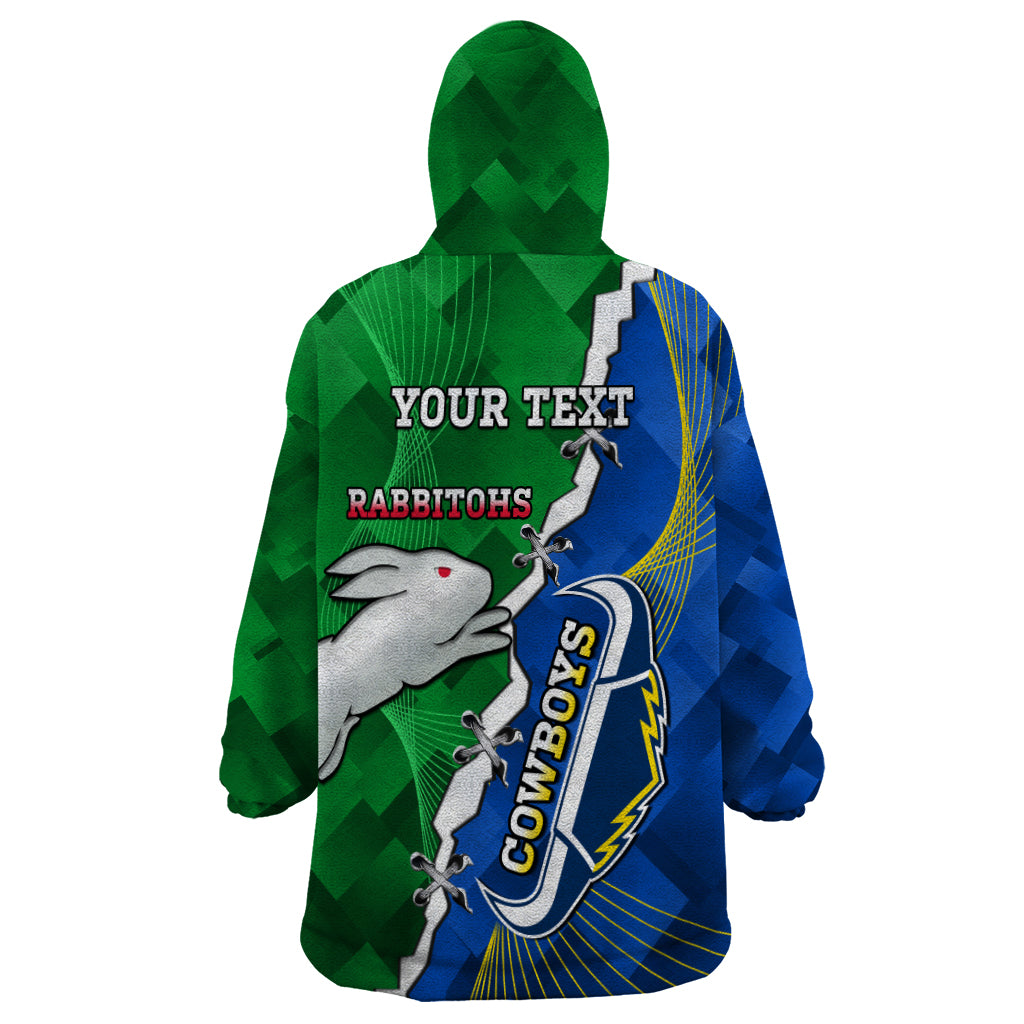 Personalised Rabbitohs And Cowboys Rugby Wearable Blanket Hoodie Dynamic Style - Vibe Hoodie Shop