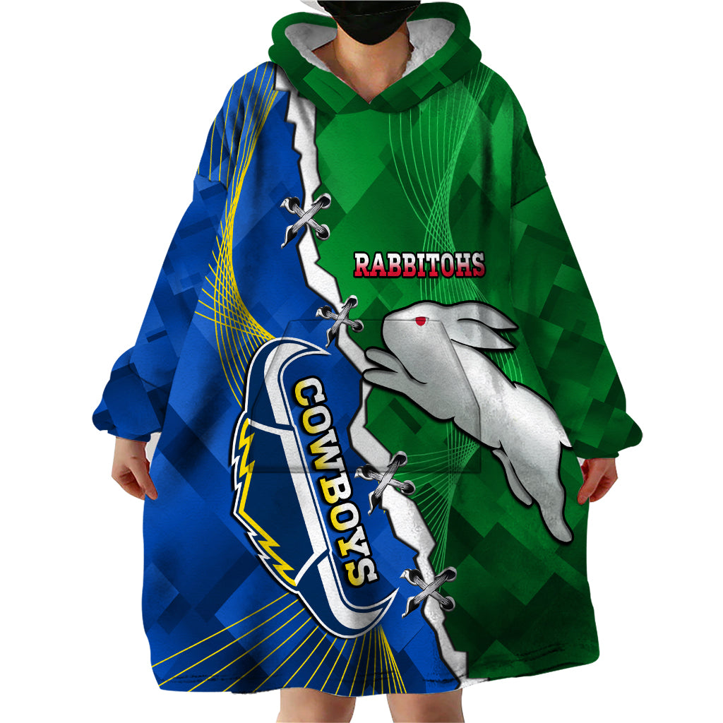 Personalised Rabbitohs And Cowboys Rugby Wearable Blanket Hoodie Dynamic Style - Vibe Hoodie Shop