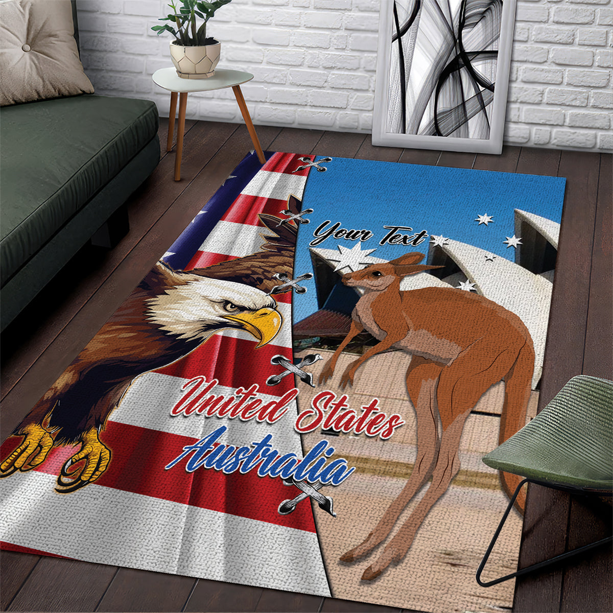 Personalised United States And Australia Area Rug USA Eagle With Aussie Kangaroo - Vibe Hoodie Shop