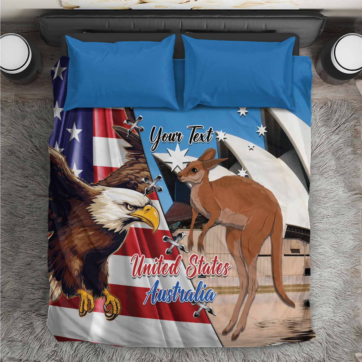 Personalised United States And Australia Bedding Set USA Eagle With Aussie Kangaroo - Vibe Hoodie Shop