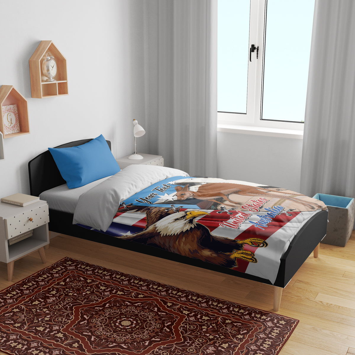 Personalised United States And Australia Bedding Set USA Eagle With Aussie Kangaroo - Vibe Hoodie Shop