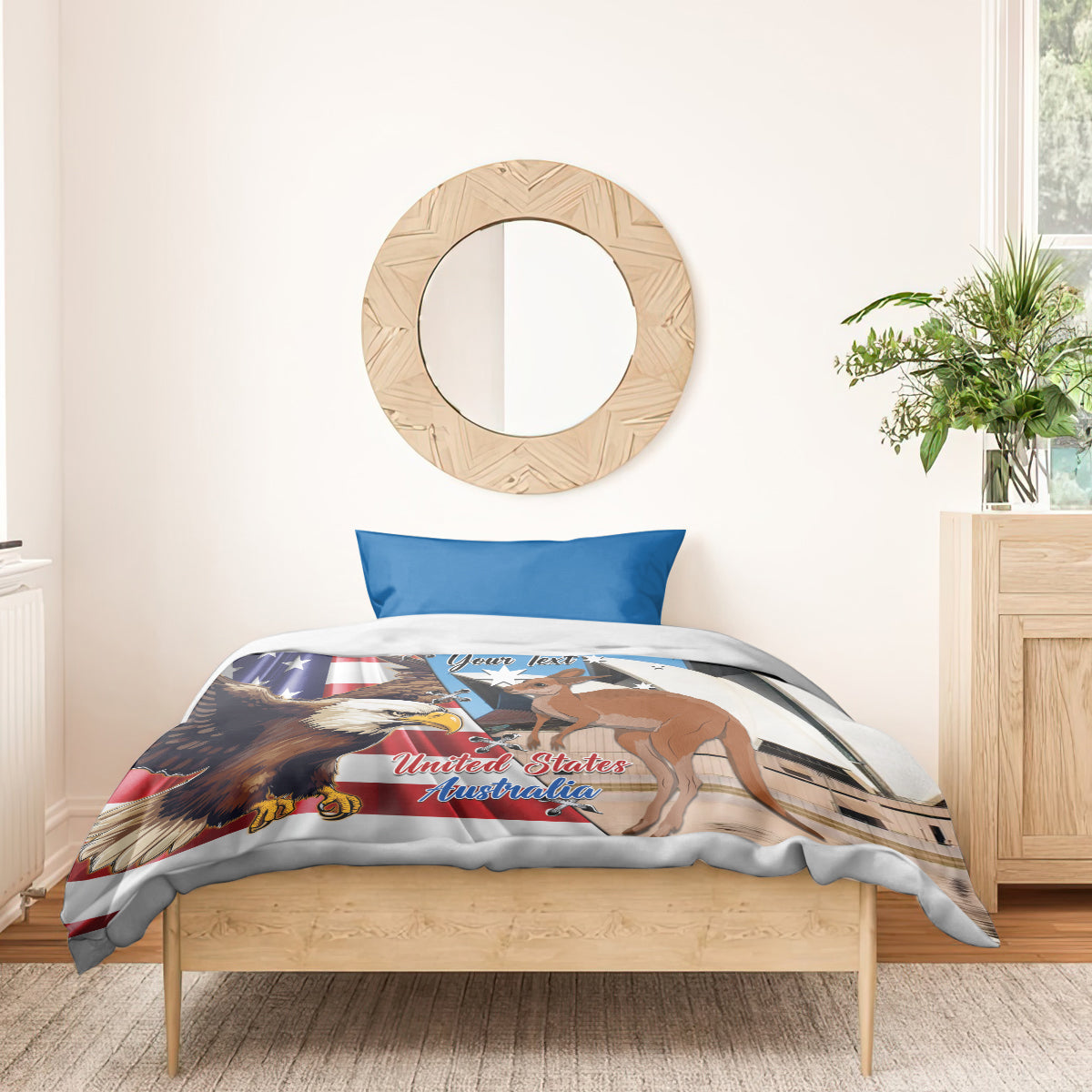 Personalised United States And Australia Bedding Set USA Eagle With Aussie Kangaroo - Vibe Hoodie Shop