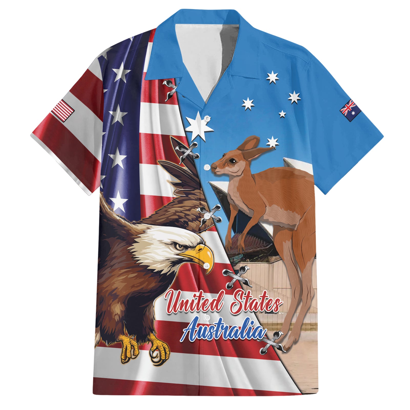 Personalised United States And Australia Hawaiian Shirt USA Eagle With Aussie Kangaroo - Vibe Hoodie Shop