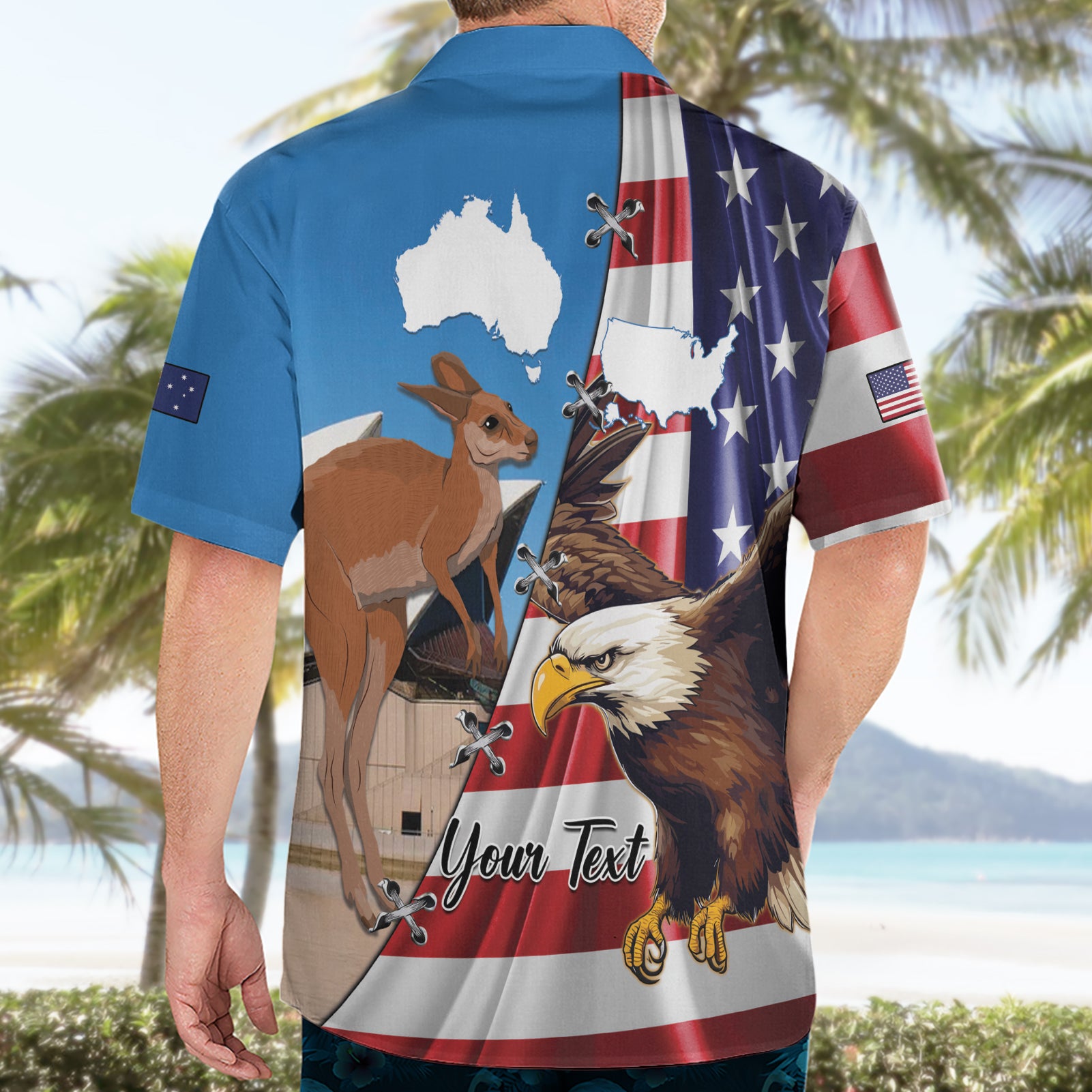 Personalised United States And Australia Hawaiian Shirt USA Eagle With Aussie Kangaroo - Vibe Hoodie Shop