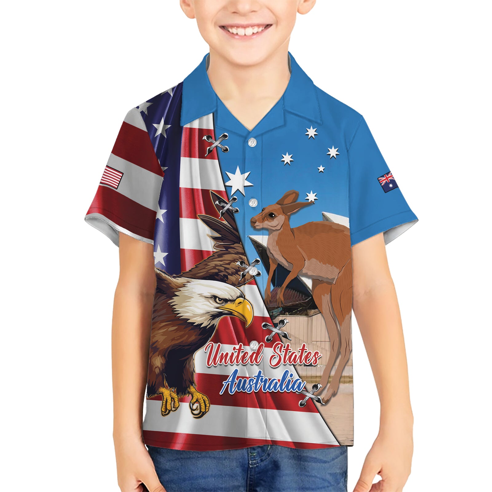 Personalised United States And Australia Hawaiian Shirt USA Eagle With Aussie Kangaroo - Vibe Hoodie Shop