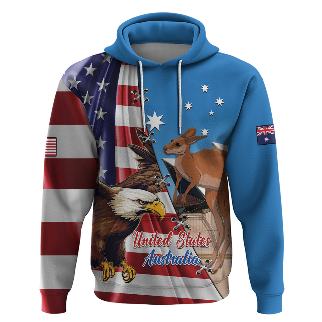 Personalised United States And Australia Hoodie USA Eagle With Aussie Kangaroo - Vibe Hoodie Shop