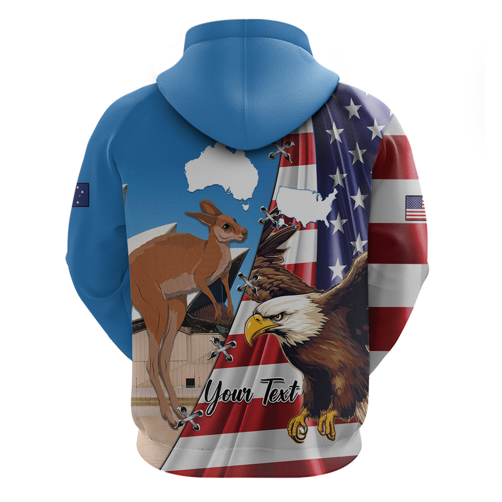Personalised United States And Australia Hoodie USA Eagle With Aussie Kangaroo - Vibe Hoodie Shop