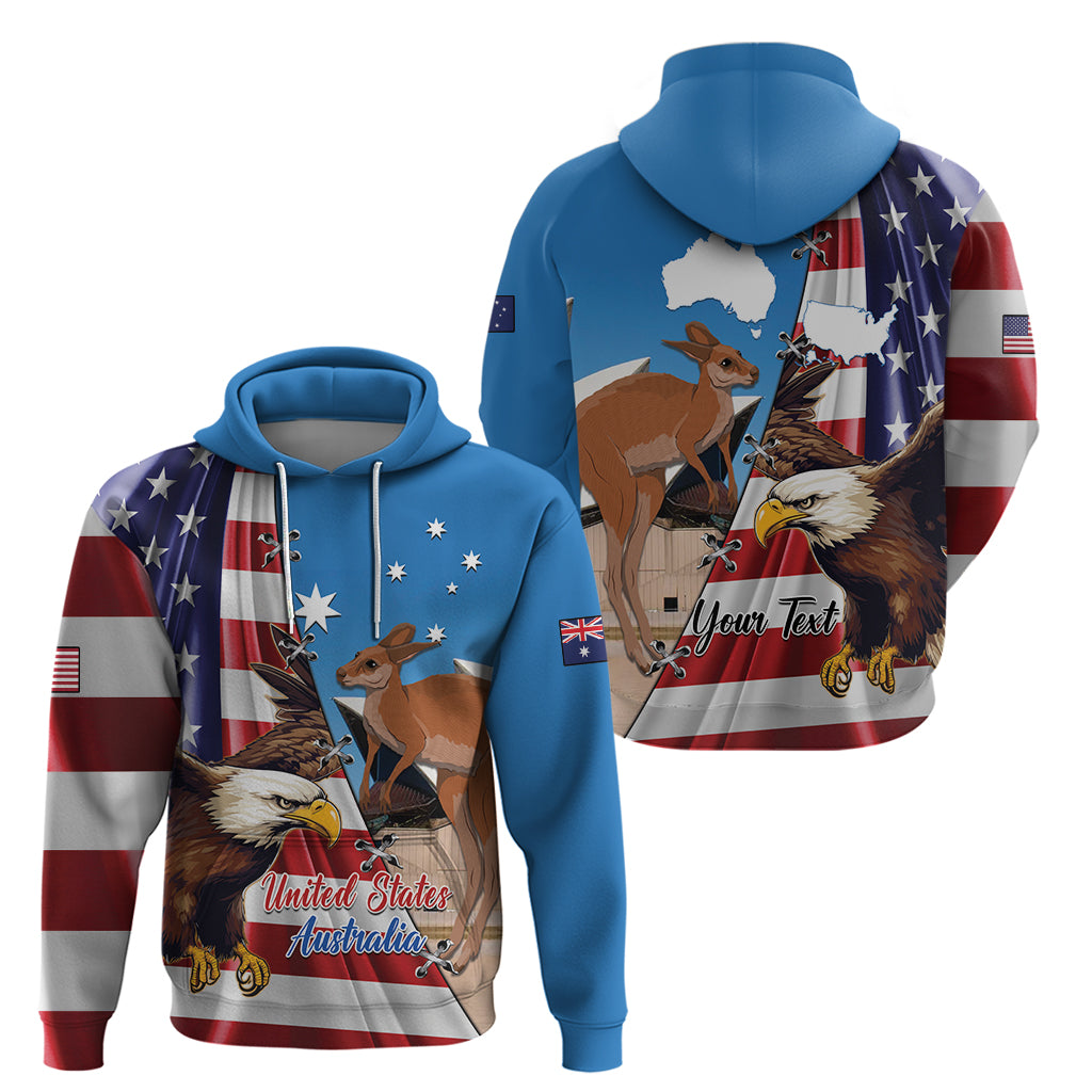 Personalised United States And Australia Hoodie USA Eagle With Aussie Kangaroo - Vibe Hoodie Shop