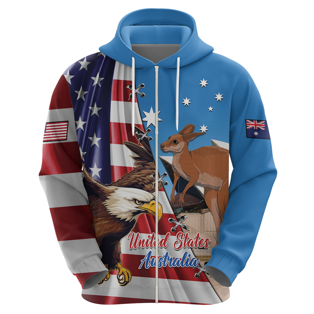 Personalised United States And Australia Hoodie USA Eagle With Aussie Kangaroo - Vibe Hoodie Shop