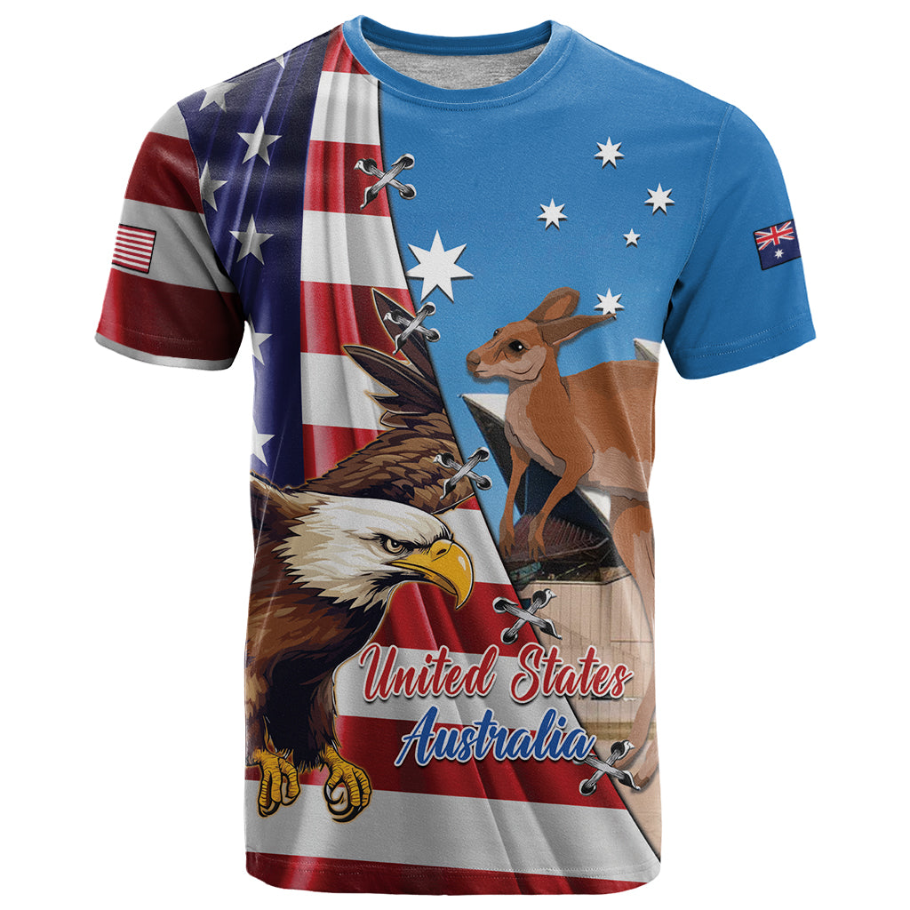 Personalised United States And Australia T Shirt USA Eagle With Aussie Kangaroo - Vibe Hoodie Shop